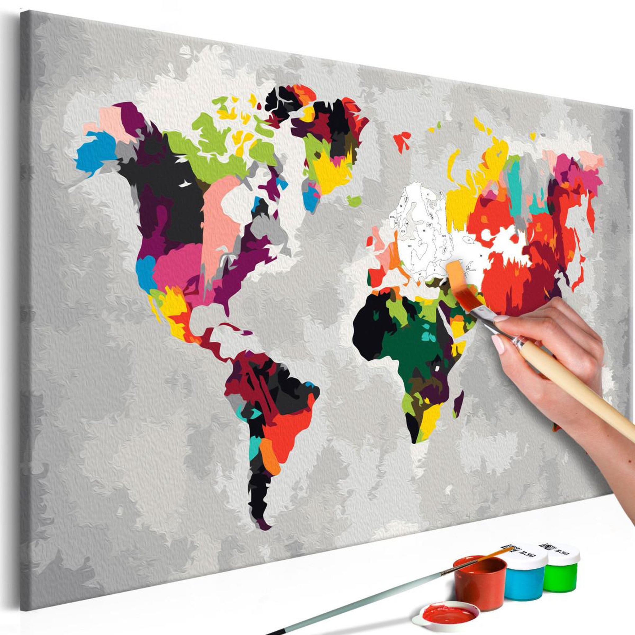 Voir la diapositive 1 : Paris Prix Tableau à Peindre Soi-Même  Carte du Monde Couleurs Criardes  40x60cm