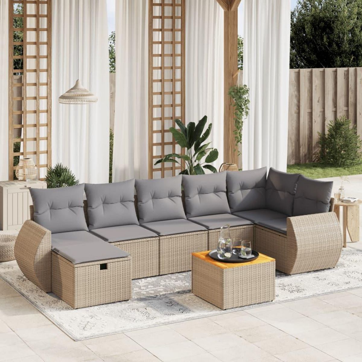 VIDAXL Salon de jardin avec coussins 8pcs melange beige resine tressee
