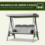 Voir la diapositive 3 : OUTSUNNY Balancelle de jardin 3 places grand confort toit inclinaison réglable coussins plateaux rétractables polyester filé gris