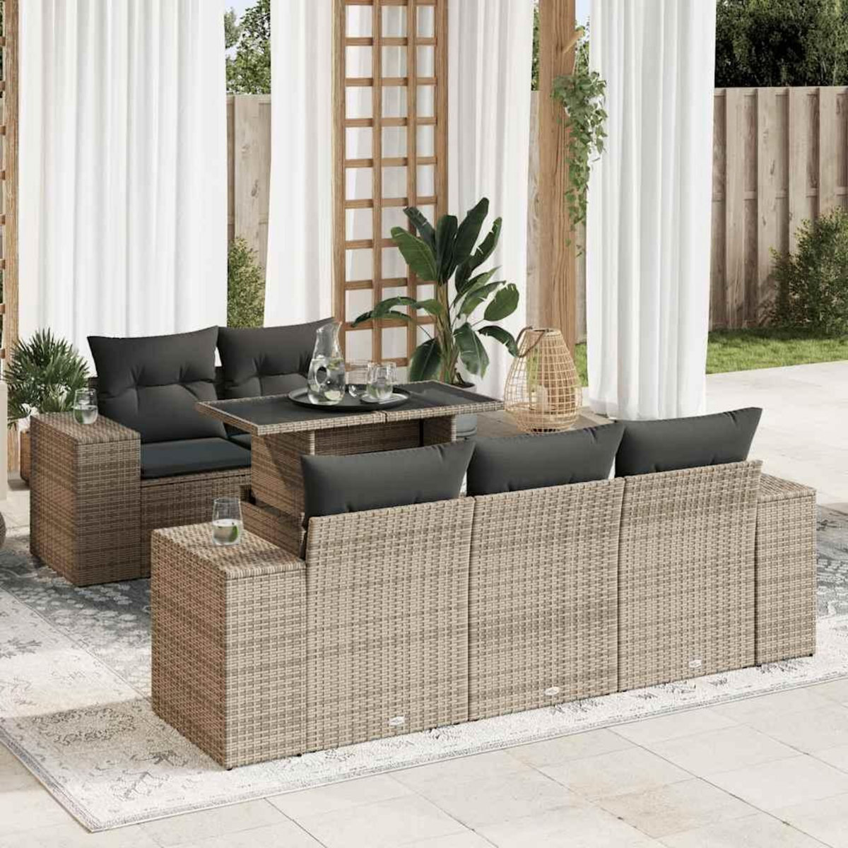 VIDAXL Salon de jardin 6 pcs avec coussins gris resine tressee