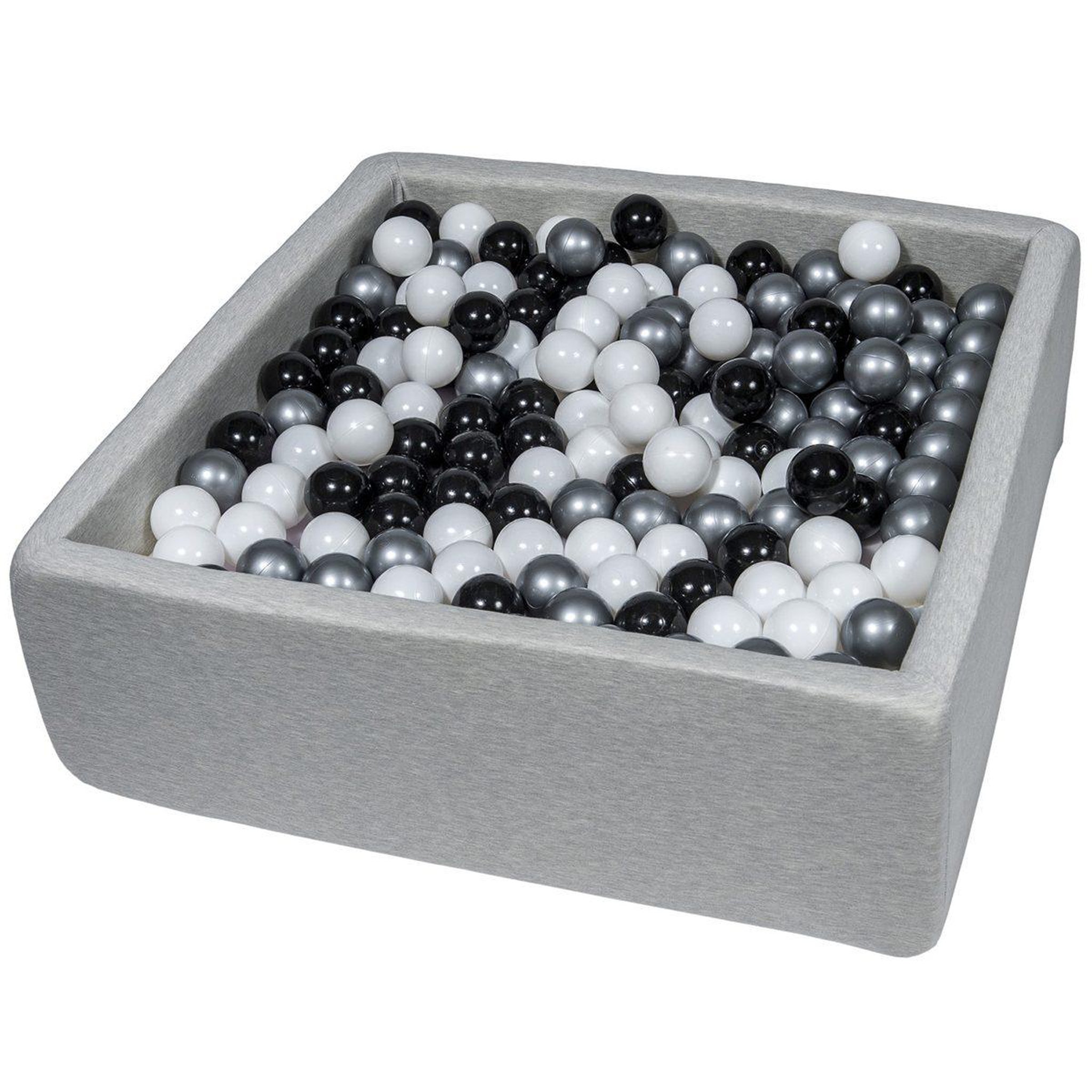 VELINDA Piscine à balles pour enfant, 90x90 cm, aire de jeu + 450 balles noir, blanc, argent