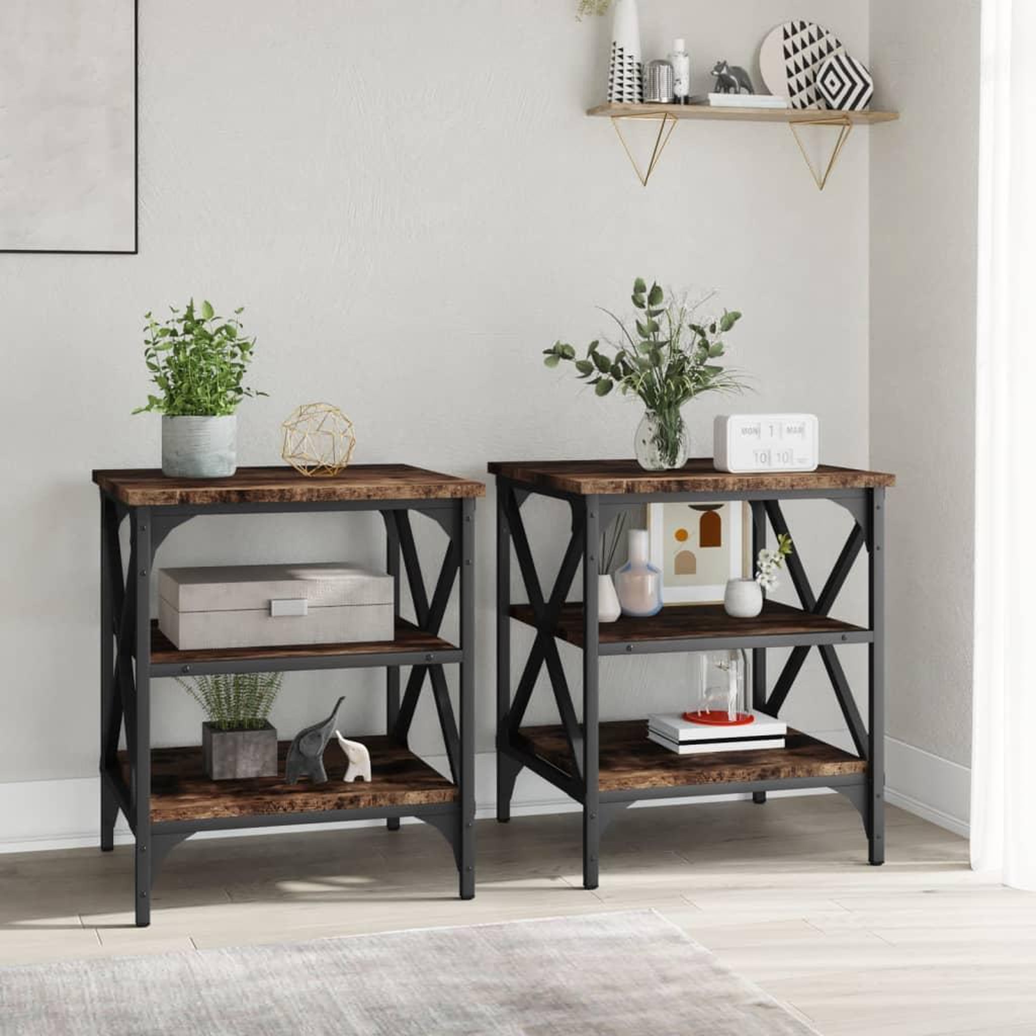 Voir la diapositive 3 : VIDAXL Tables d'appoint 2 pcs Chene fume 40x42x50 cm Bois d'ingenierie
