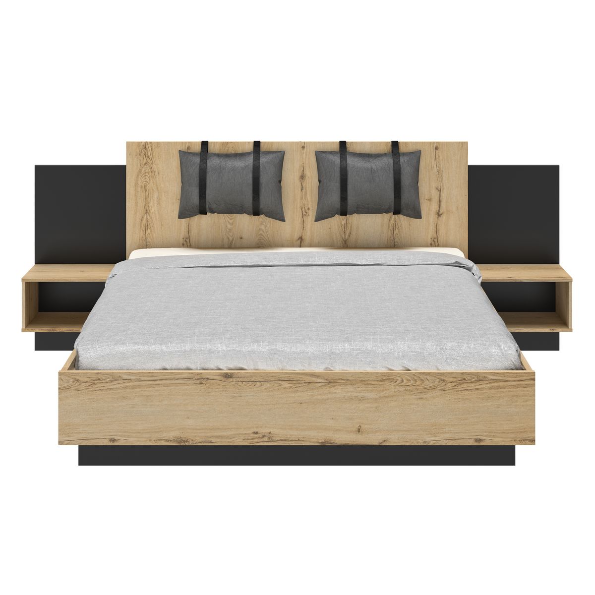 GAMI Lit 140x200 cm avec 2 chevets lambris intégrés MEZOS