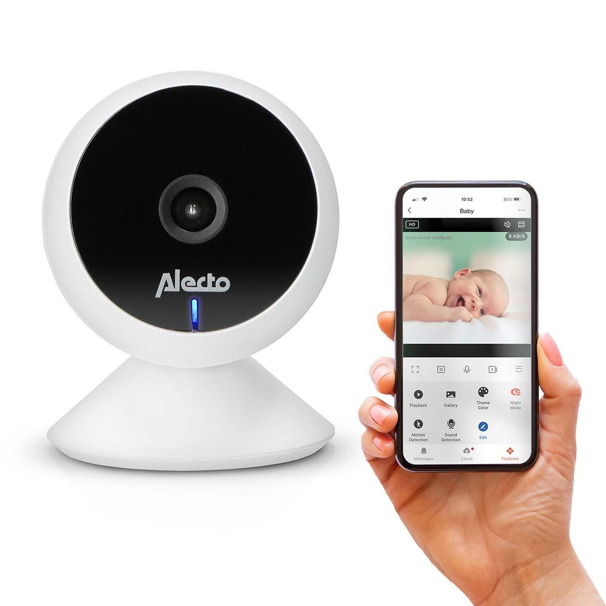 ALECTO Babyphone Wi-Fi FULL HD 1080p Blanc Vision Nocturne 10m Audio 2 Voies Détection Mouvement Son Caméra de surveillance Bébé Alecto