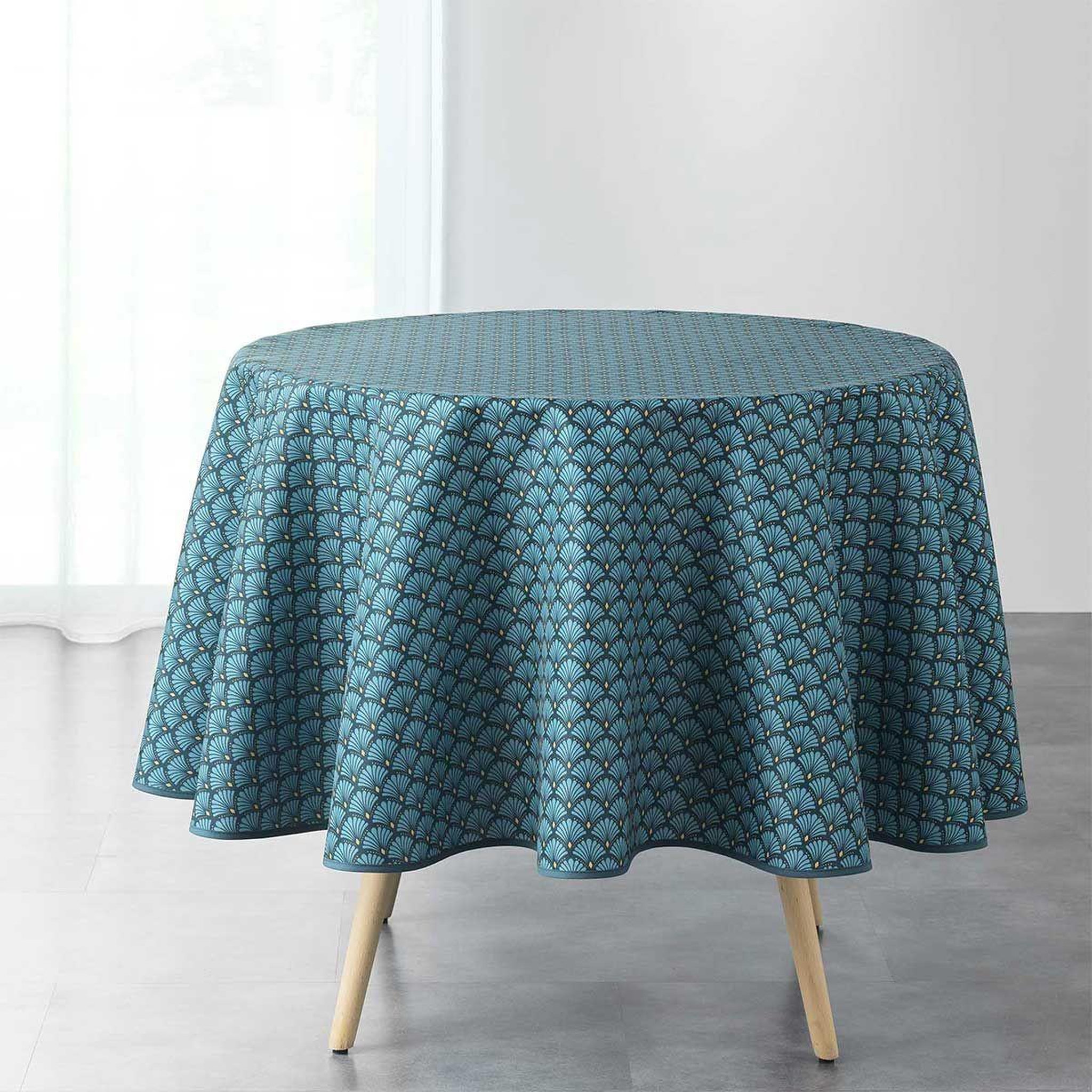 Douceur d'Intérieur Nappe ronde imprimée  art chic  180cm bleu
