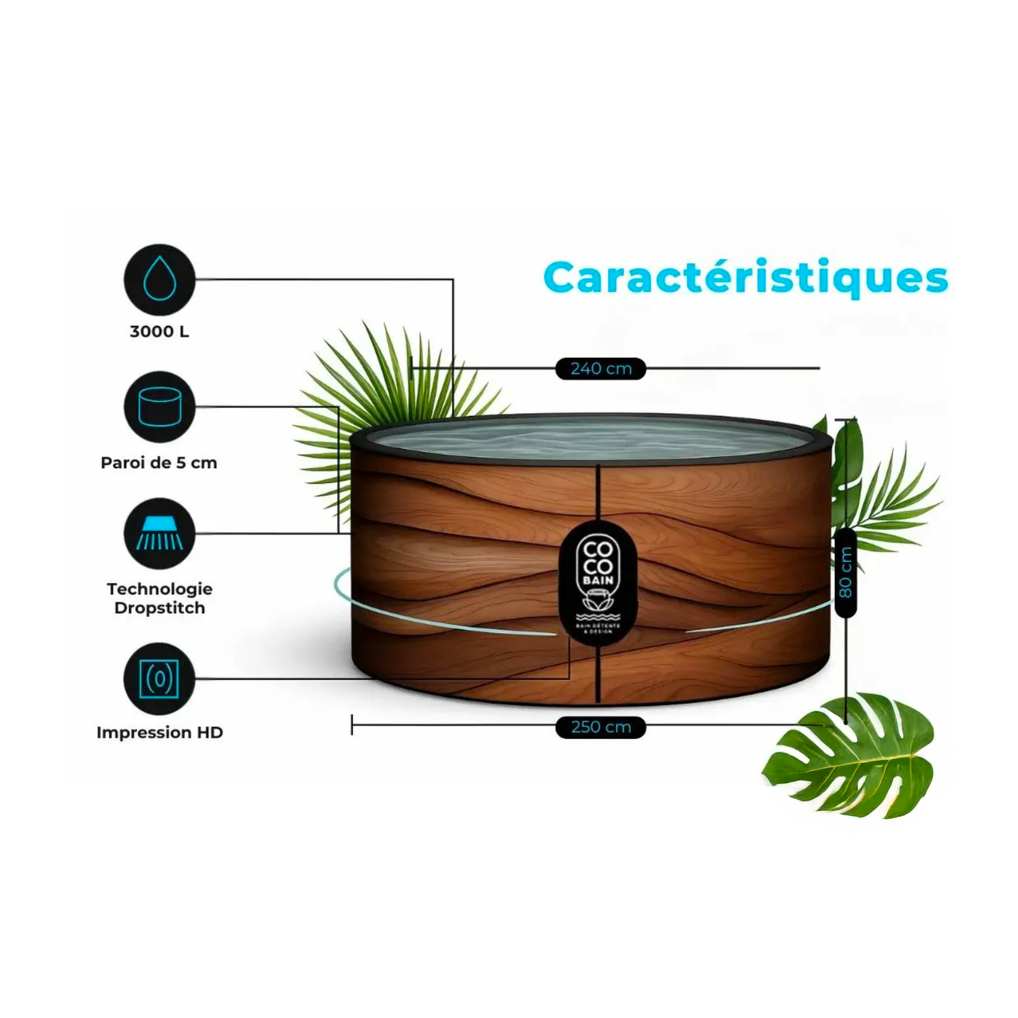 Voir la diapositive 5 : COCO BAIN Piscine gonflable 250 cm Maui XL, 2700 litres