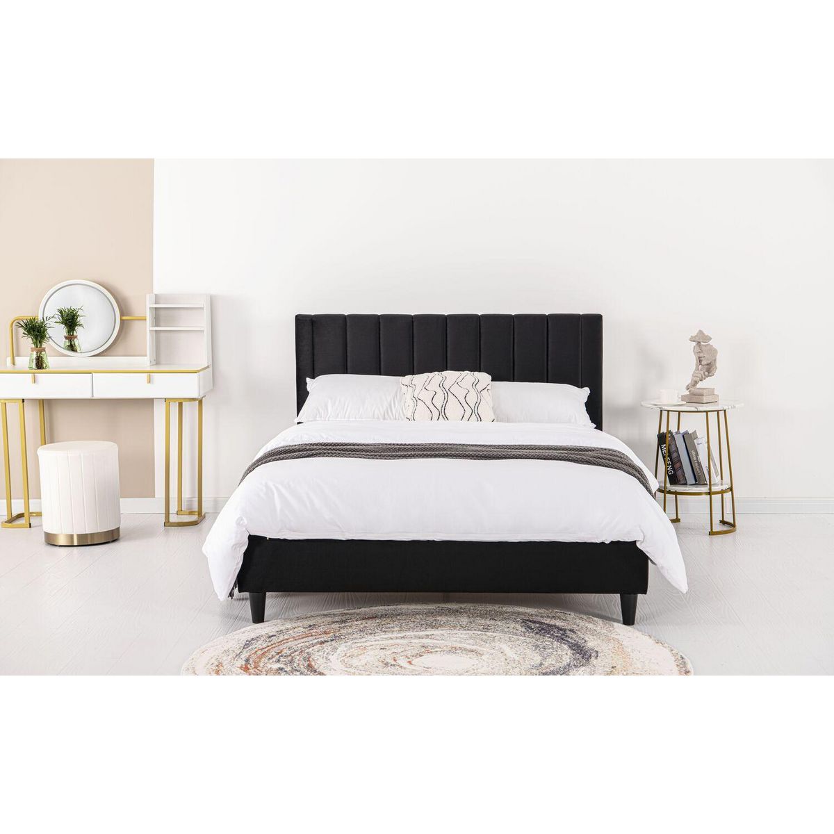 CONCEPT USINE Lit 140x190 cm en velours noir CAMBRIDGE