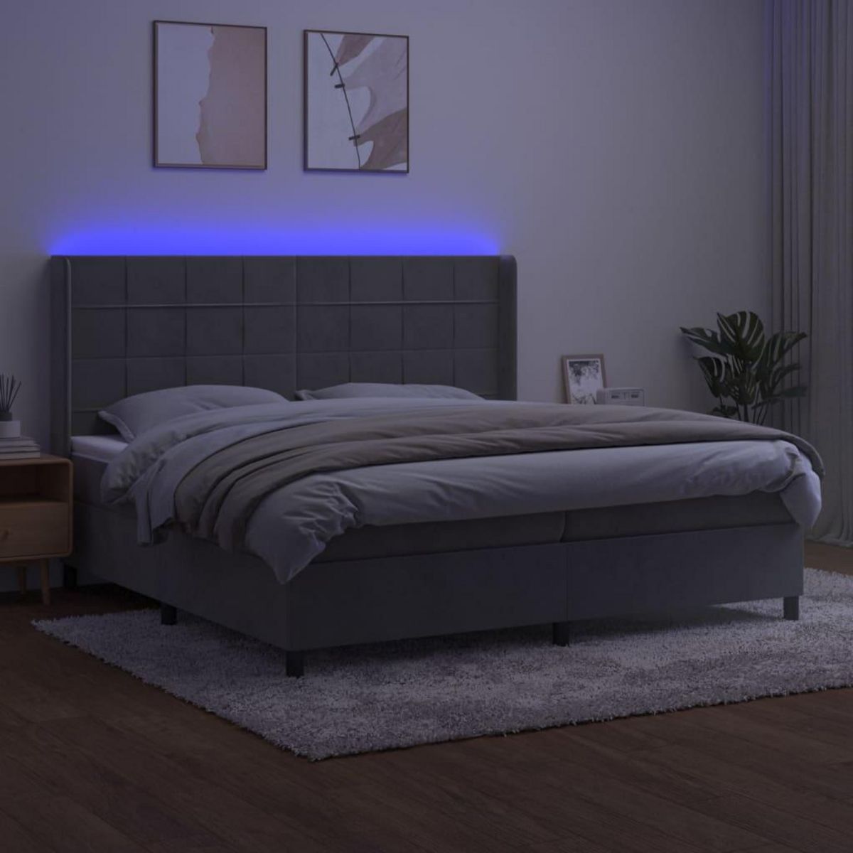 VIDAXL Sommier a lattes de lit matelas et LED Gris clair 200x200 cm