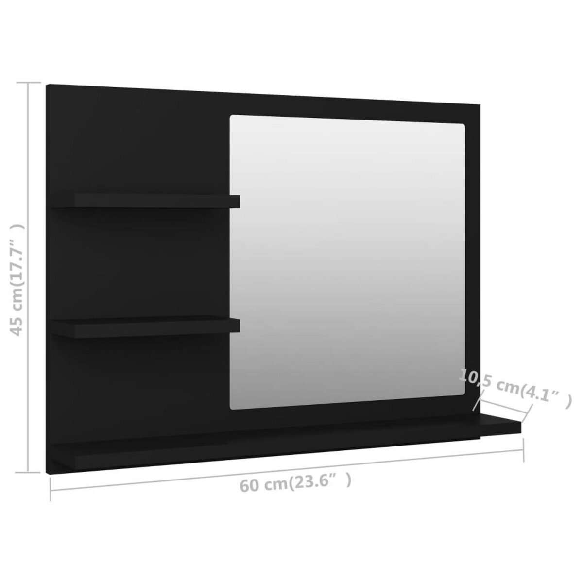 VIDAXL Miroir de salle de bain noir 60x10,5x45 cm bois d'ingenierie