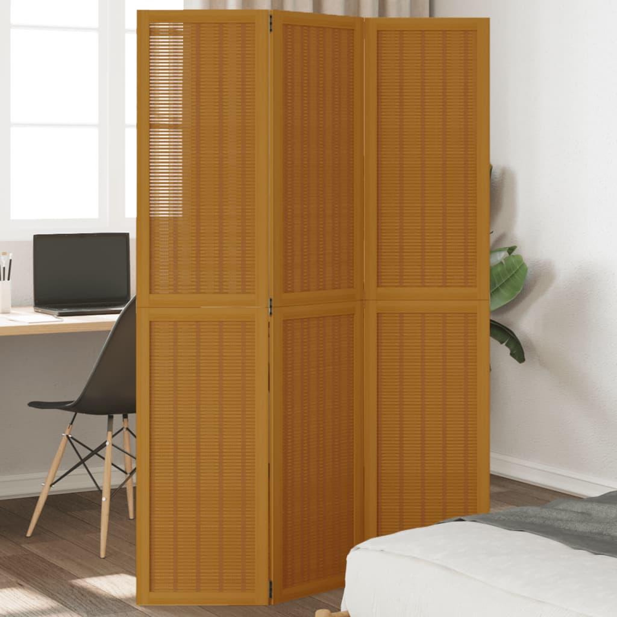 VIDAXL Cloison de separation 3 panneaux marron bois paulownia massif