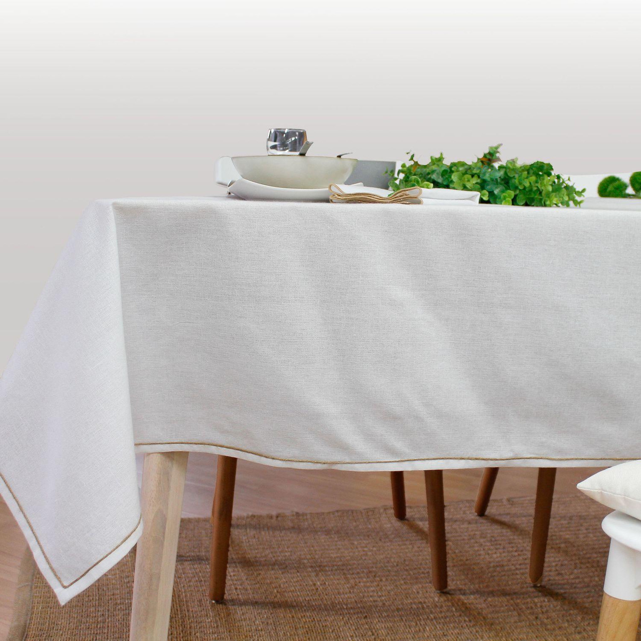 Voir la diapositive 2 : TOILINUX Nappe rectangulaire avec bordure jute LINA