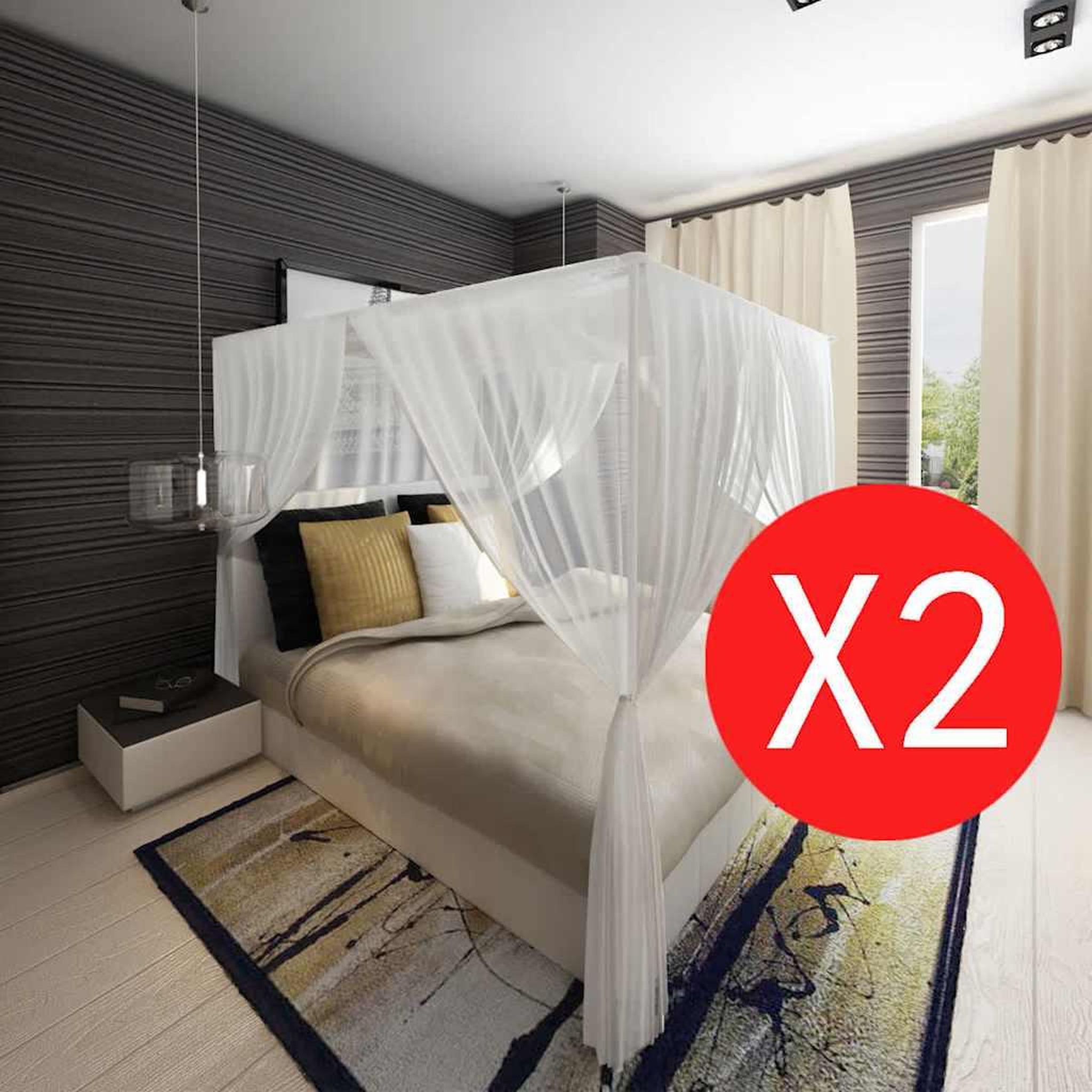 VIDAXL Moustiquaire de lit carre 3 ouvertures 2 pcs
