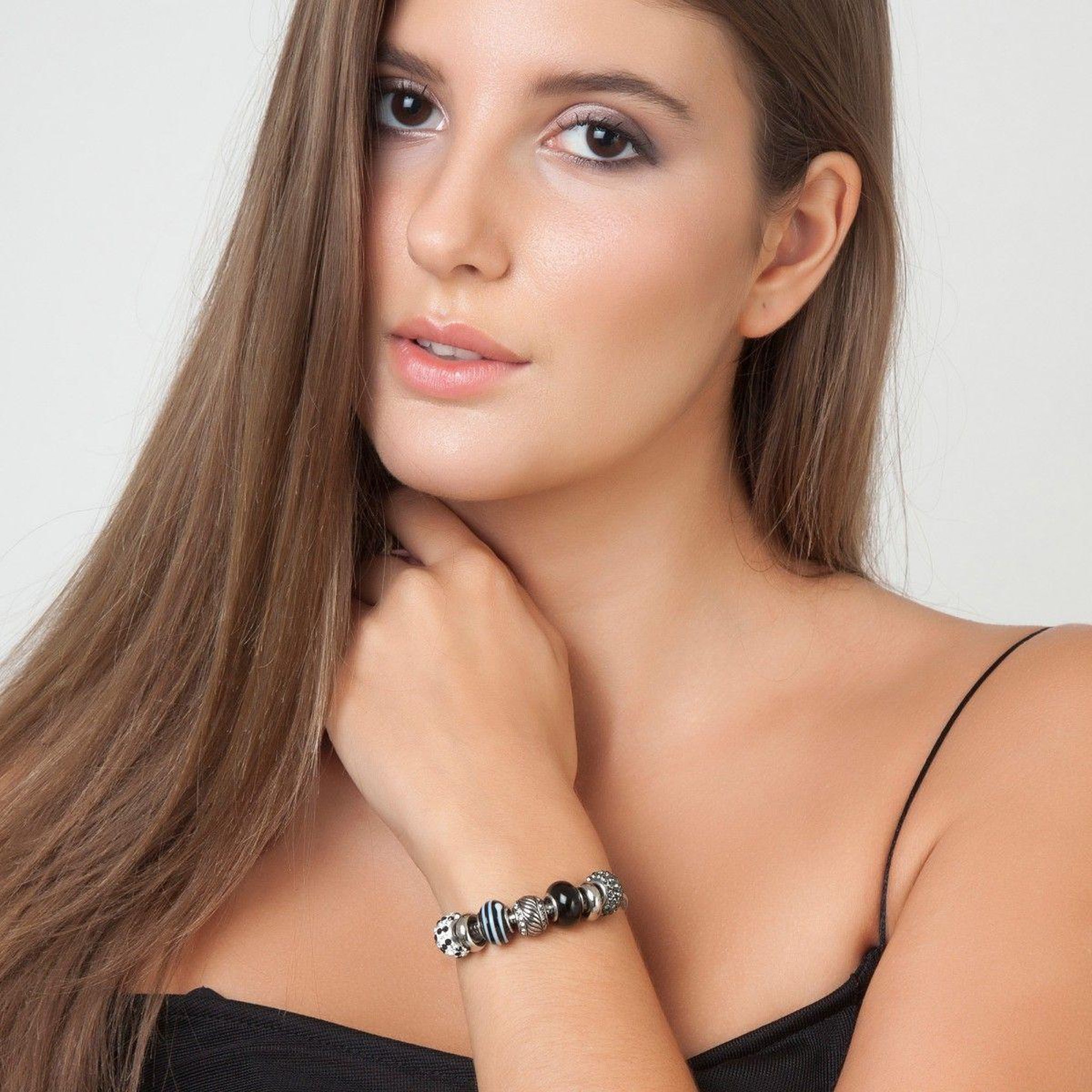 Voir la diapositive 2 : SC CRYSTAL Bracelet de charms perles noirs et acier SC Crystal