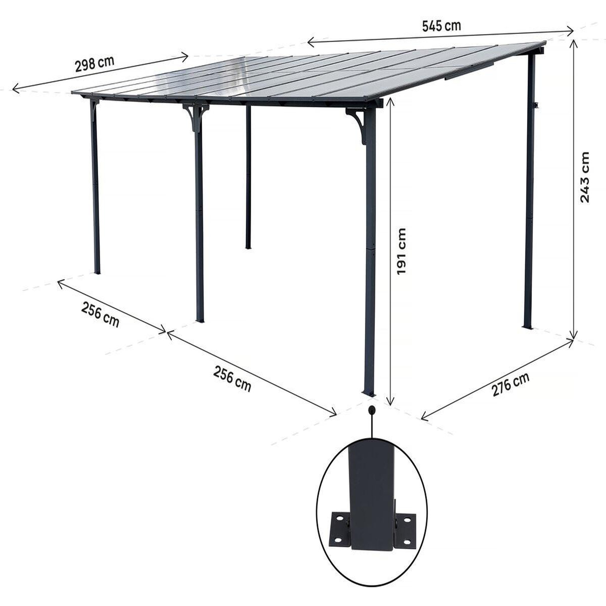 Voir la diapositive 3 : Habitat et Jardin Pergola tonnelle adossée  marvin  - 5.5 x 3 m - 545 x 298 x 243 cm - gris foncé