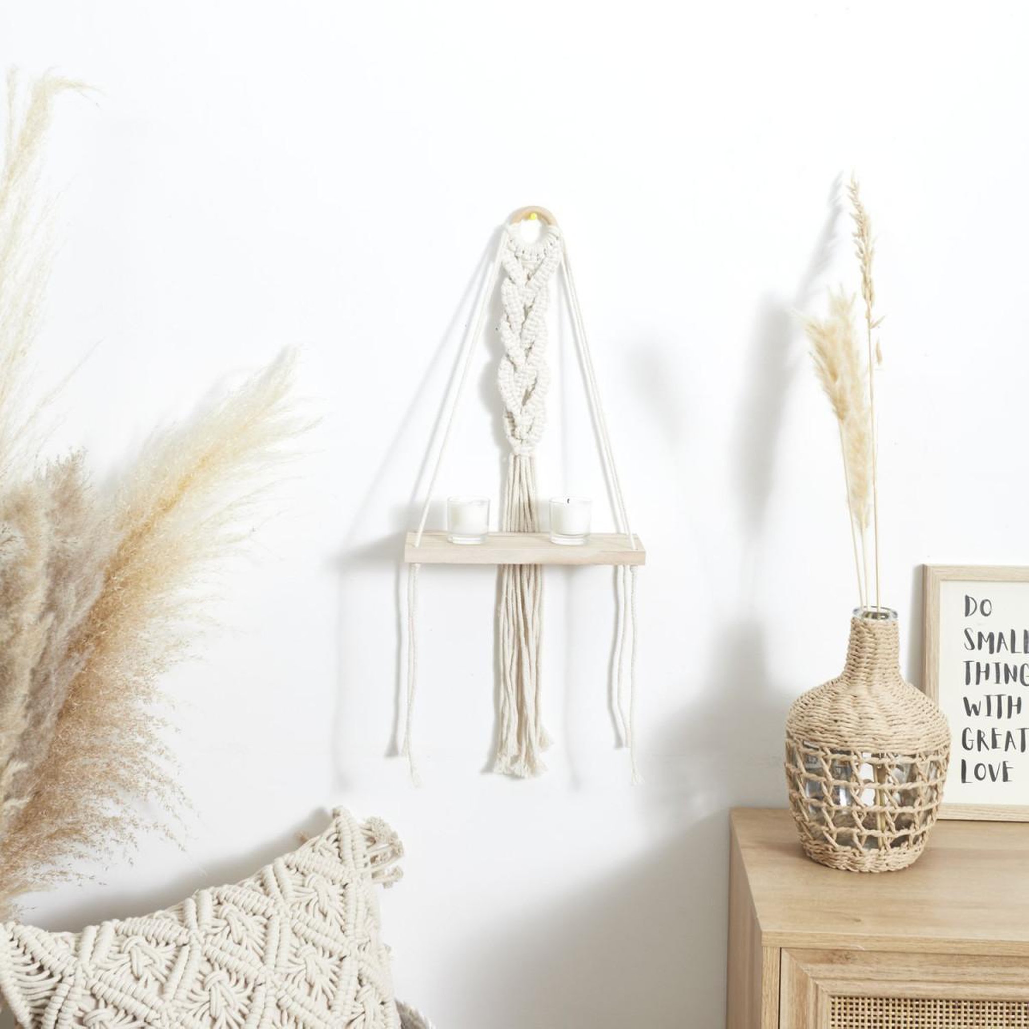 Voir la diapositive 5 : The Home Deco Factory Étagère murale déco  boho  62cm beige