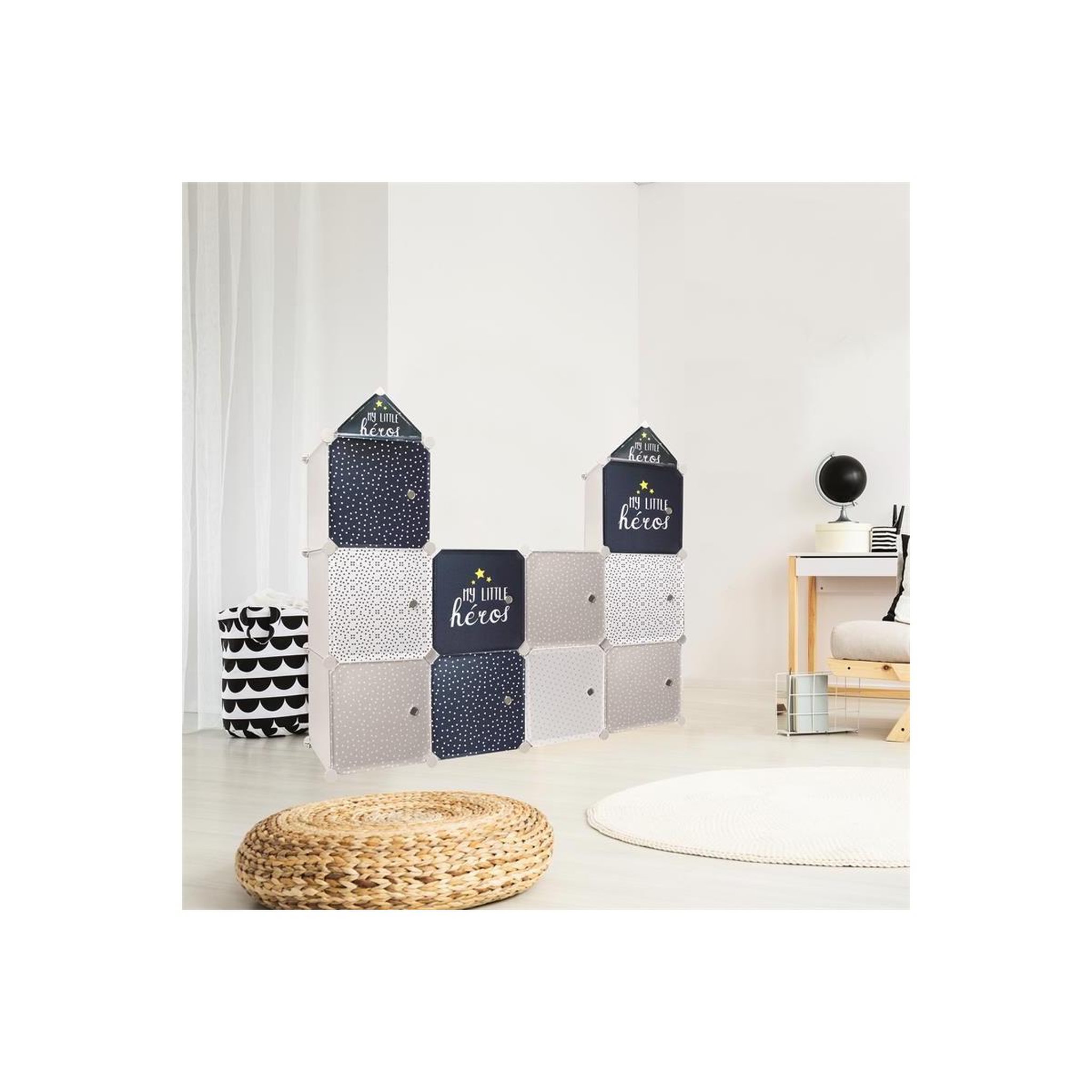 Voir la diapositive 2 : HOME DECO KIDS Lot de 3 cubes modulables  rangement  110cm gris