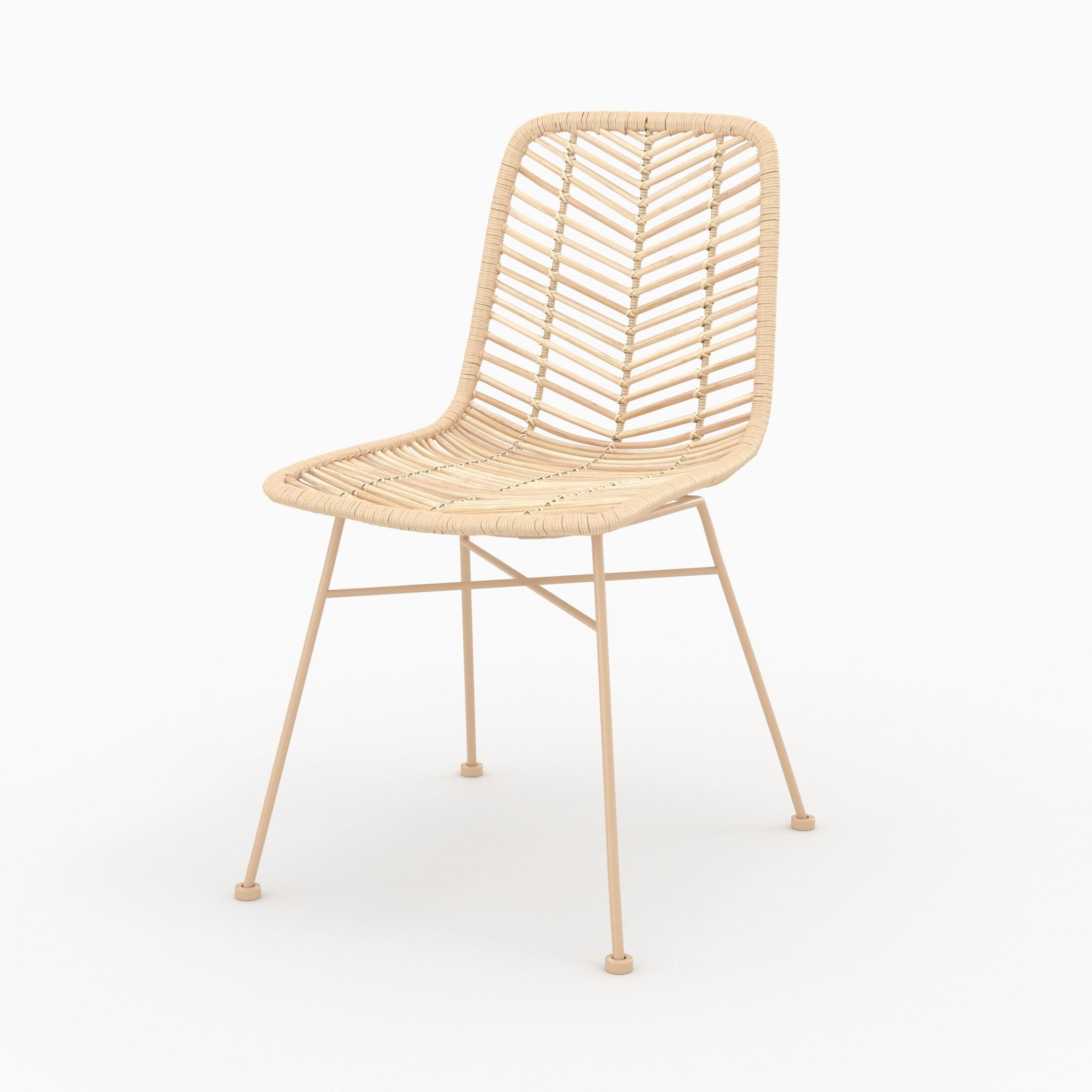 Voir la diapositive 5 : MAISON PAVANE Lot de 2 chaises en rotin naturel et pieds beiges-tamara