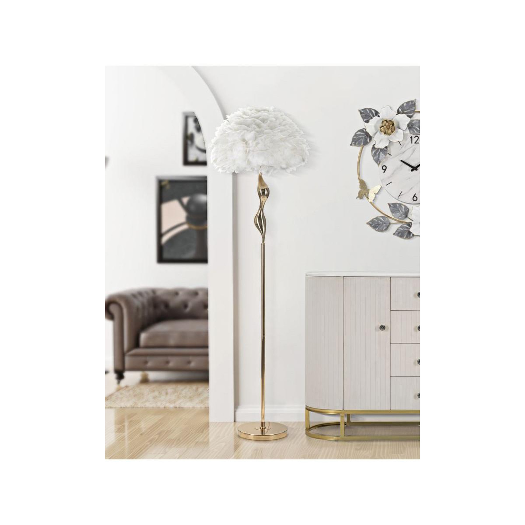 Voir la diapositive 6 : Paris Prix Lampadaire imitation plume  slim  165cm or & blanc