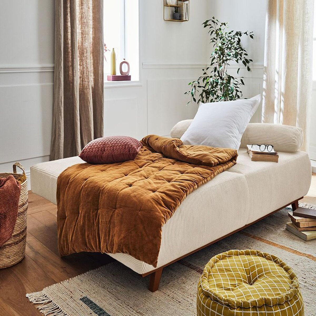 BEST MOBILIER Cristal - canapé 3 places - convertible avec coffre - en velours côtelé