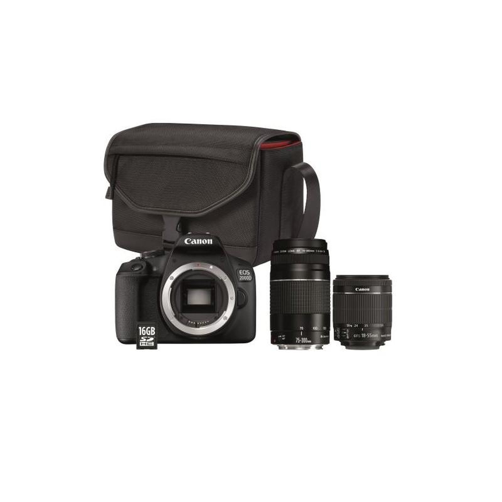 Canon Appareil Photo Reflex Canon EOS 2000D + Objectif EF S 18 55 mm f 3.5 5.6 IS II + Objectif EF 75 300 mm f 4 5.6 III + Sac SB130
