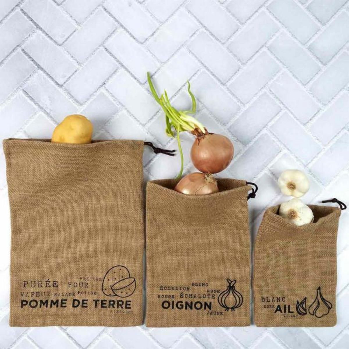 Paris Prix Lot de 3 Sacs de Conservation  Toile  39cm Naturel