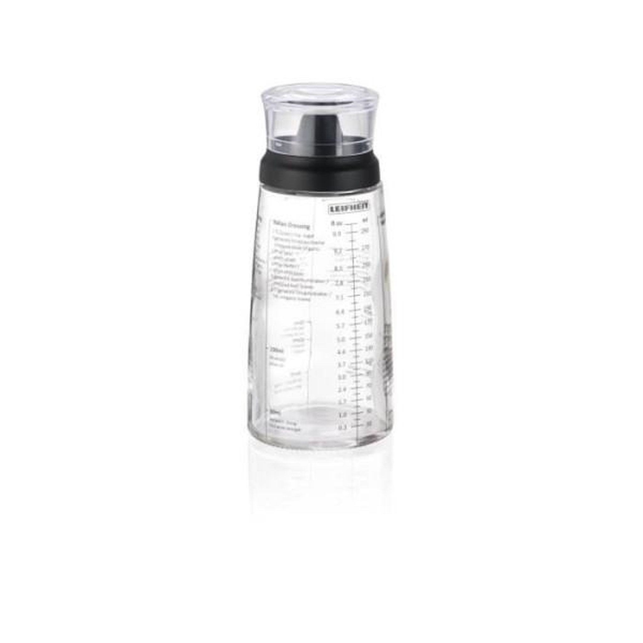 Leifheit Shaker a Vinaigrette Leifheit 3195, mélangeur vinaigrette gradué de 300 ml avec bec verseur anti-goutte, 5 recettes incluses