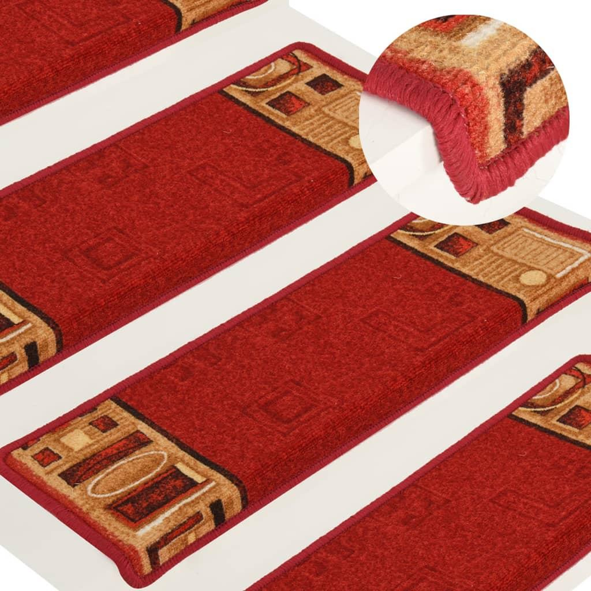 VIDAXL Tapis d'escalier autocollants 15 pcs 65x21x4 cm Rouge