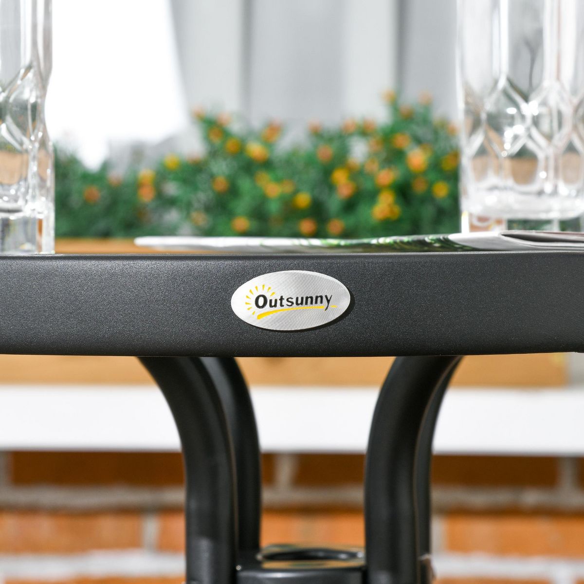 OUTSUNNY Ensemble bistro jardin style néo-rétro 2 places 3 pièces marron noir