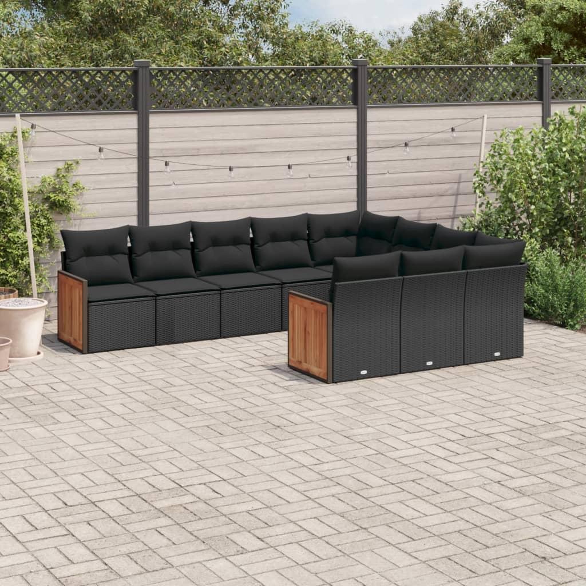 VIDAXL Salon de jardin 10 pcs avec coussins noir resine tressee