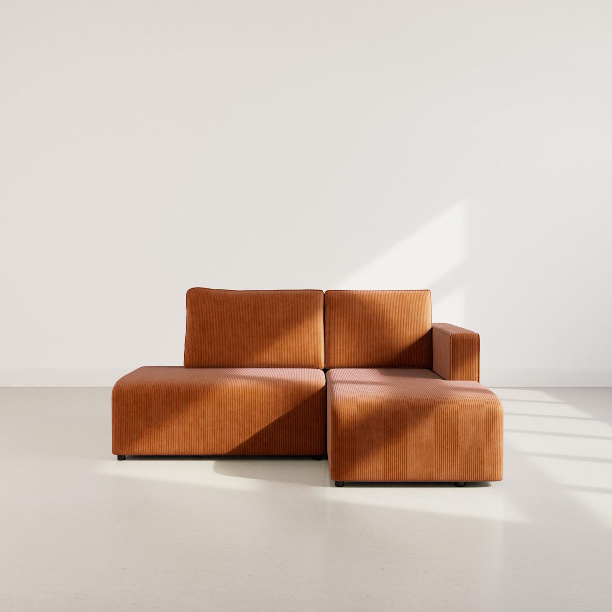 BEST MOBILIER Topaze - canapé d'angle droit 4 places convertible avec coffre en velours côtelé