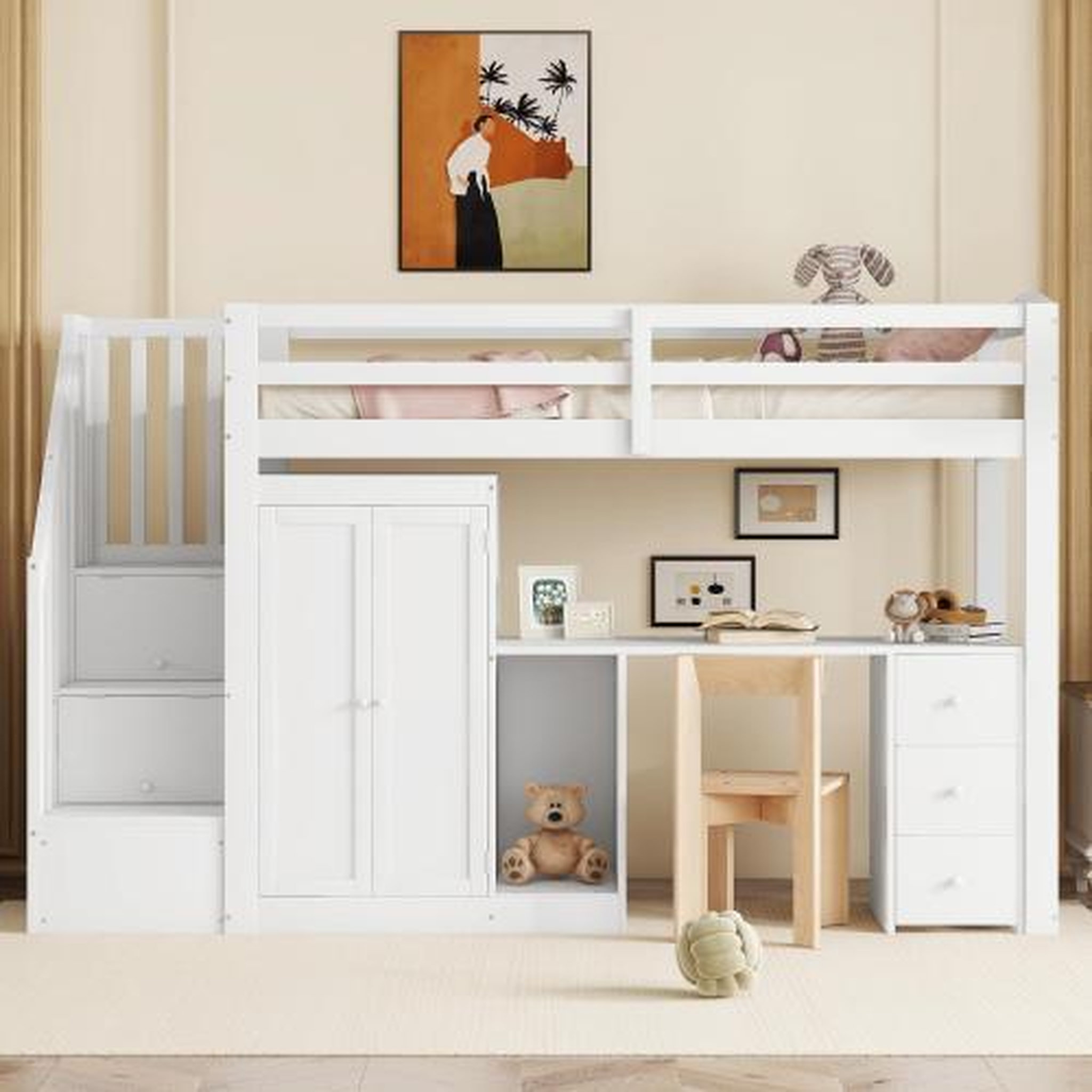 Voir la diapositive 2 : MERAX Lit combiné enfant 90x200 cm coloris blanc pin