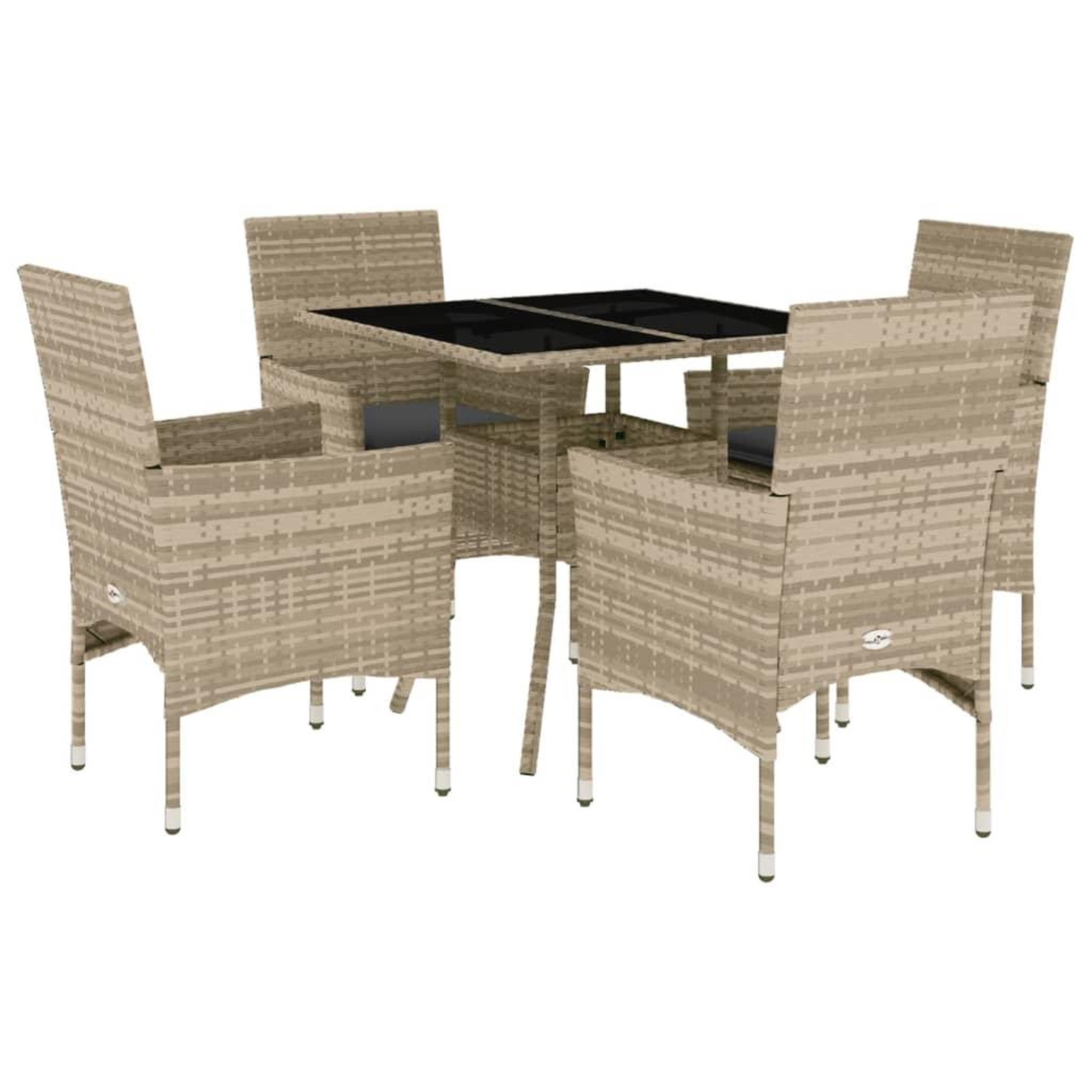 Voir la diapositive 2 : VIDAXL Ensemble a manger de jardin avec coussins 5 pcs rotin et verre