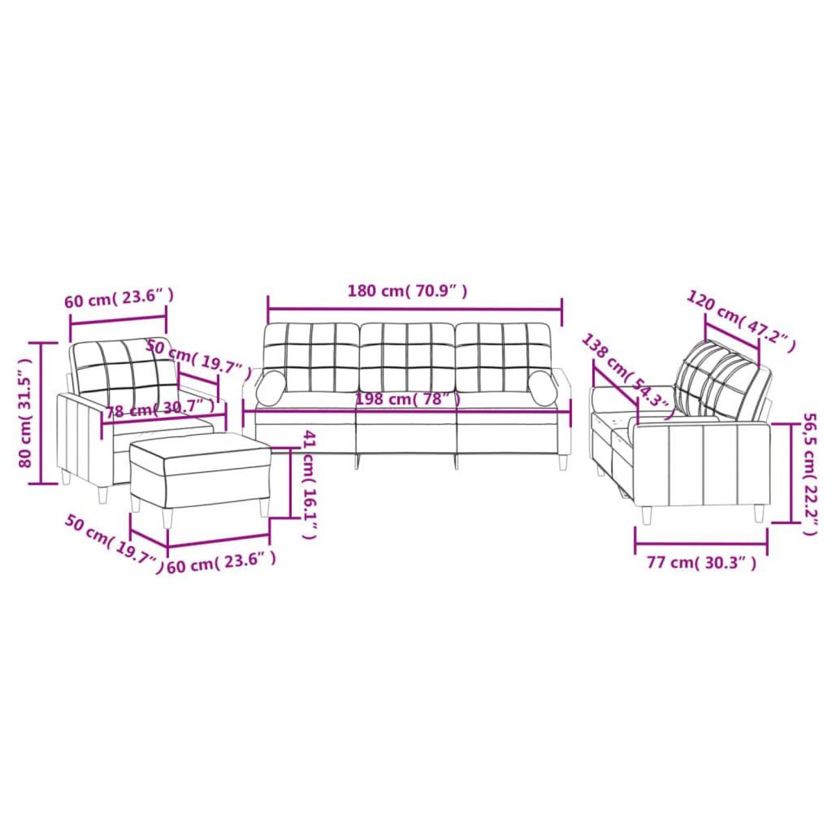 VIDAXL Ensemble de canapes 4 pcs coussins gris fonce tissu