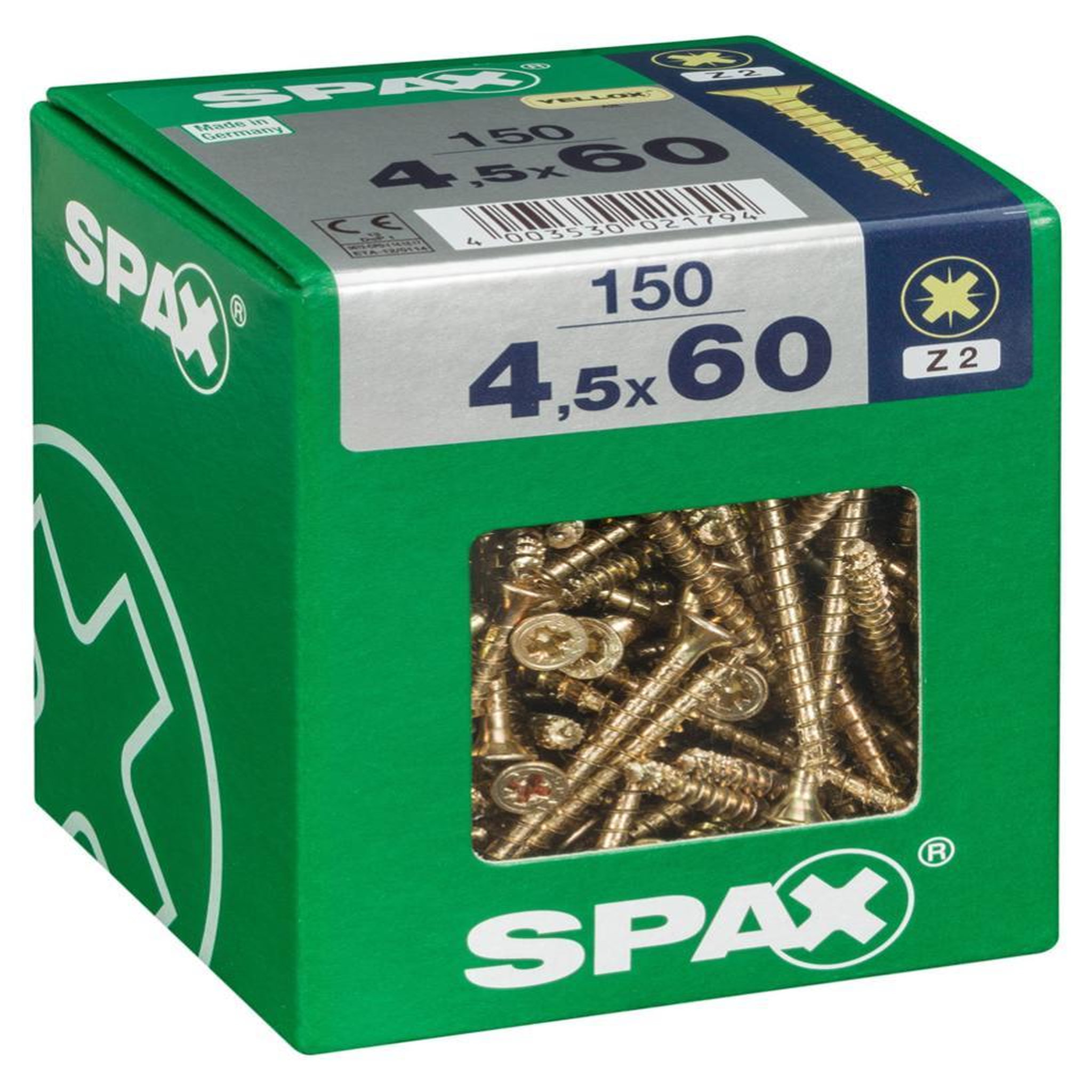 CENTRALE BRICO Lot de 150 vis acier tête fraisée pozidriv SPAX, Diam.4.5 mm x L.60 mm