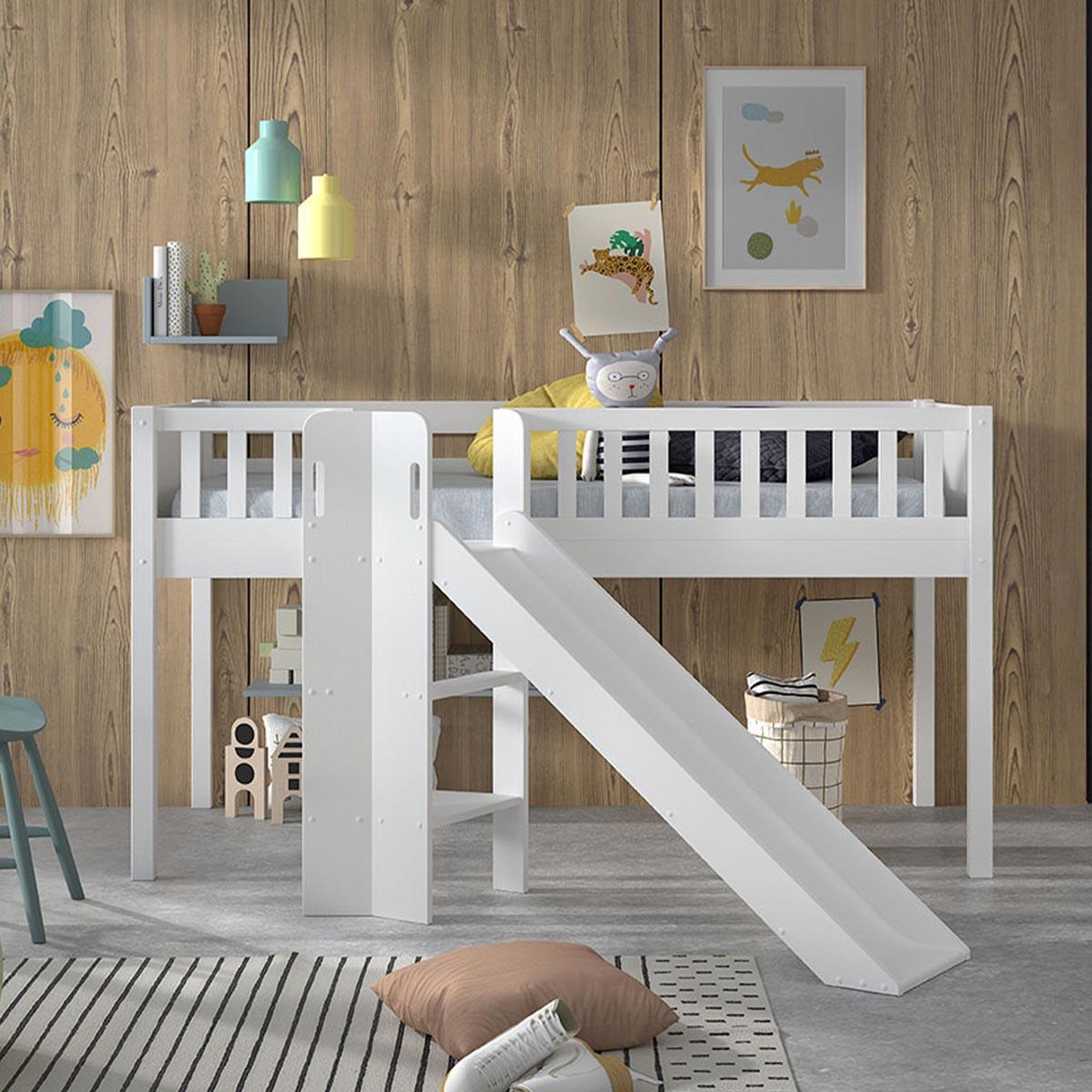 Voir la diapositive 6 : Paris Prix Lit enfant toboggan & tente  scott princesse  90x200cm blanc