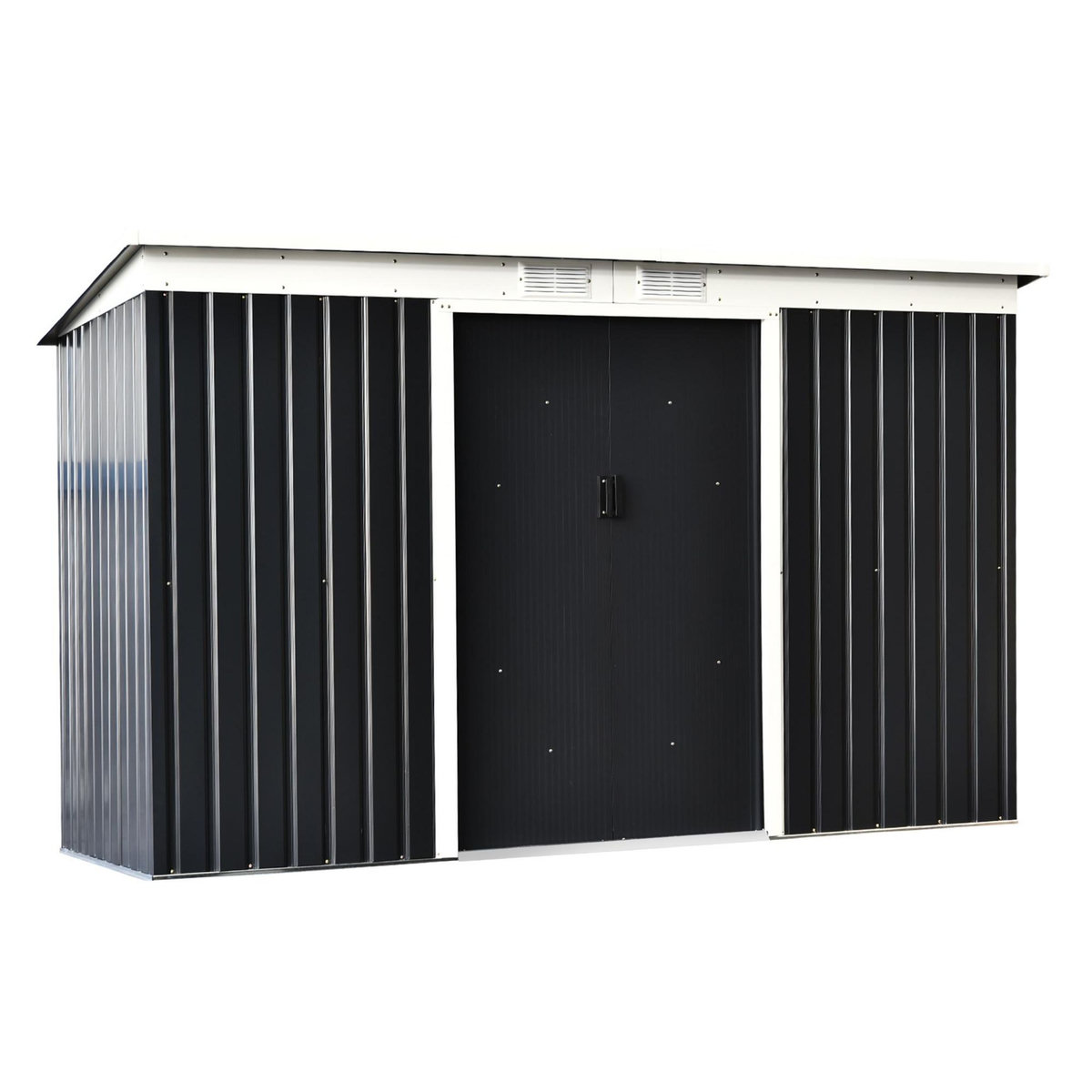 OUTSUNNY Abri de jardin - remise pour outils - cabanon portes verrouillables - dim. 2,8L x 1,3l x 1,72H m - tôle d'acier gris noir