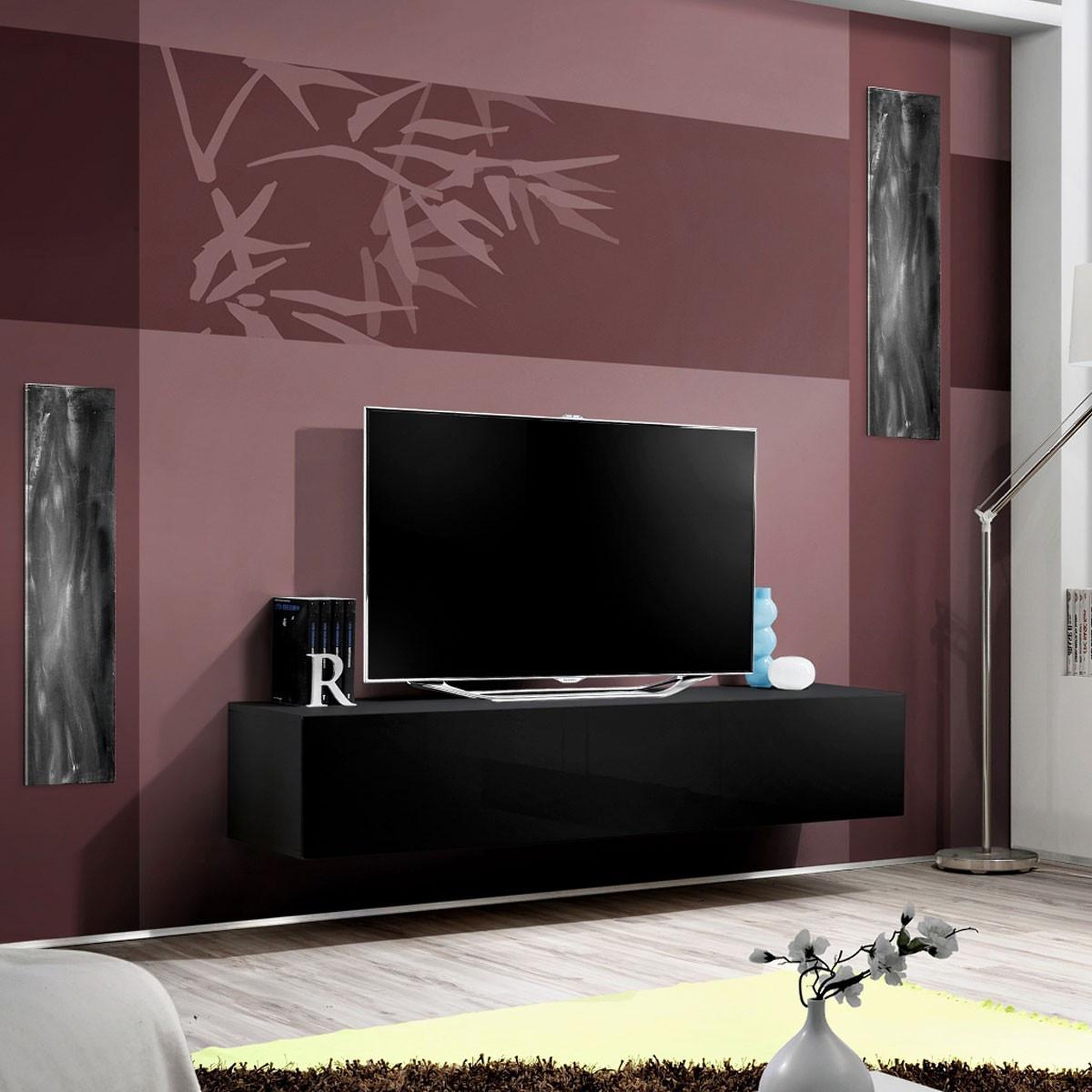 Voir la diapositive 2 : Paris Prix Meuble tv mural design  fly a2  160cm noir