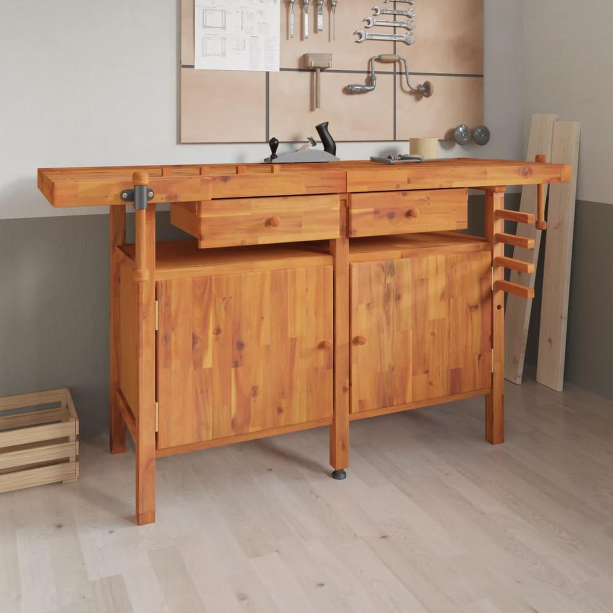 VIDAXL Etabli avec tiroirs et etaux 162x62x83 cm Bois massif d'acacia