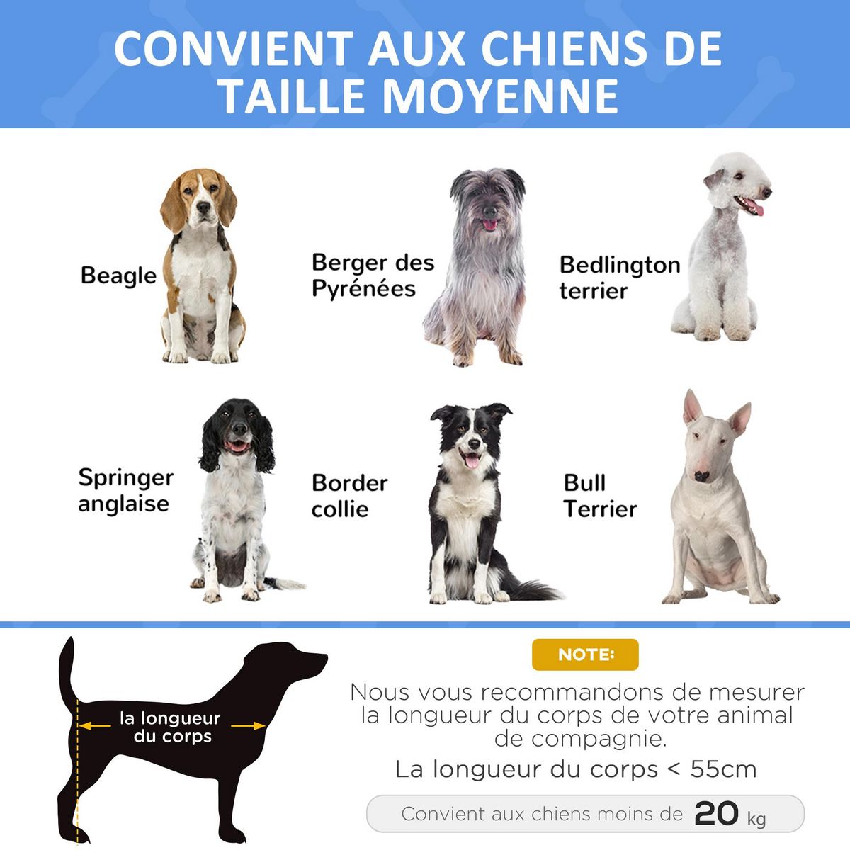 PAWHUT Lit surélevé pour chien appui-tête textilène micro-perforé noir