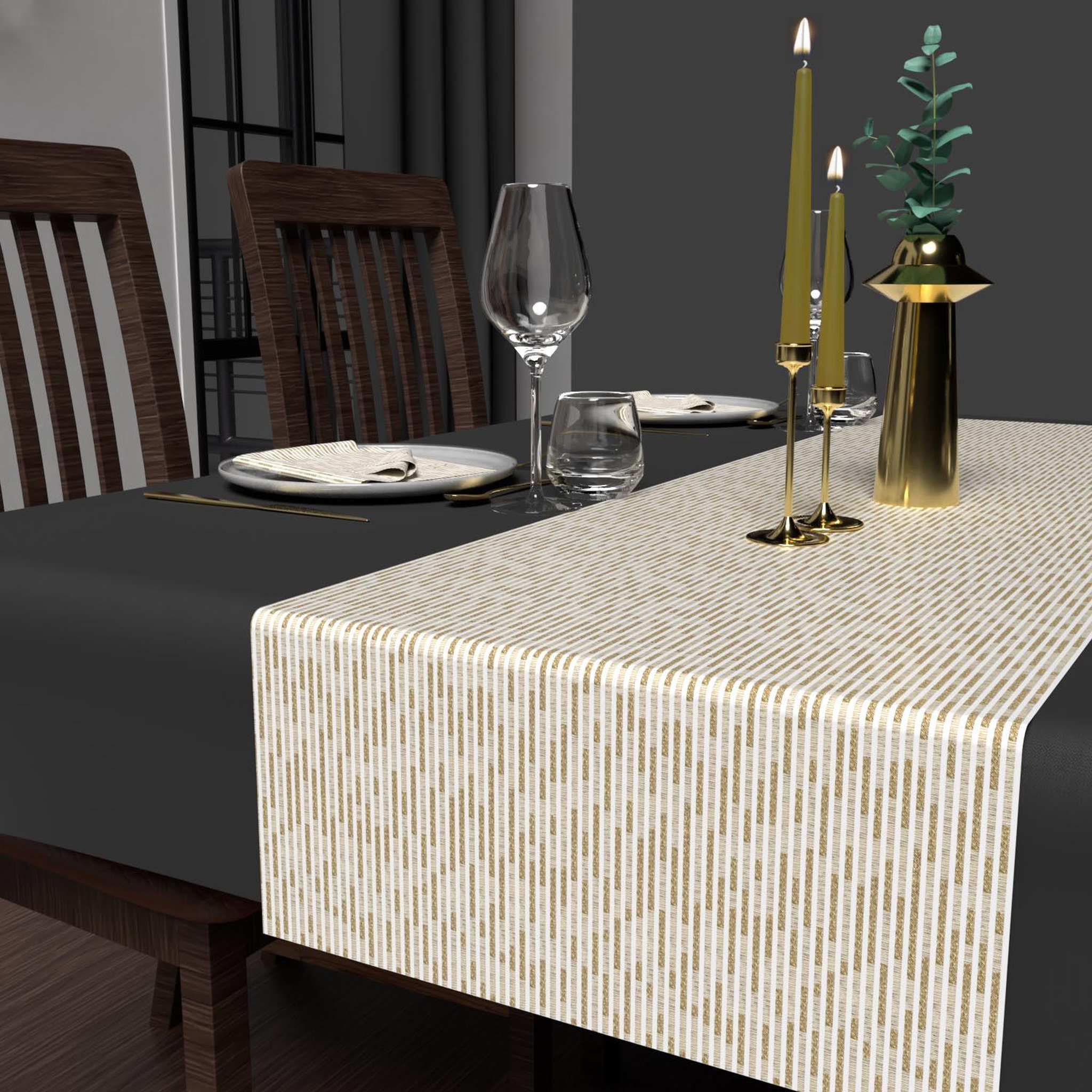 Voir la diapositive 1 : SOLEIL D'OCRE Chemin de table festif imprimé GOLD, par Soleil d'Ocre
