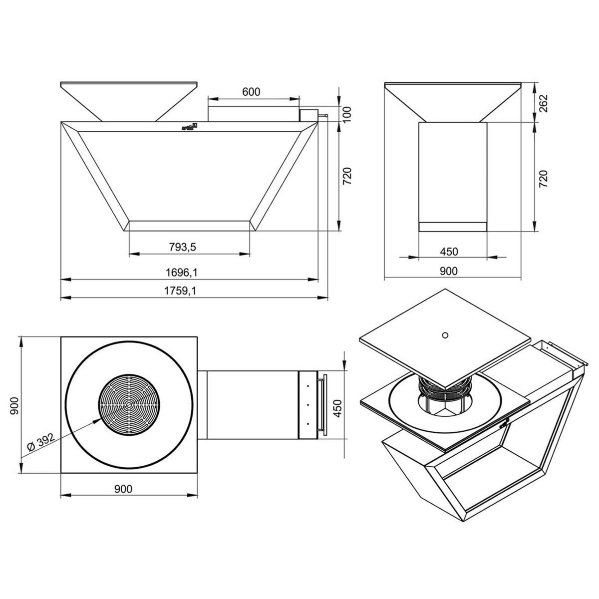 ARTISS DESIGN Brasero G4 Graphite plaque de cuisson acier inoxydable alimentaire - Artiss
