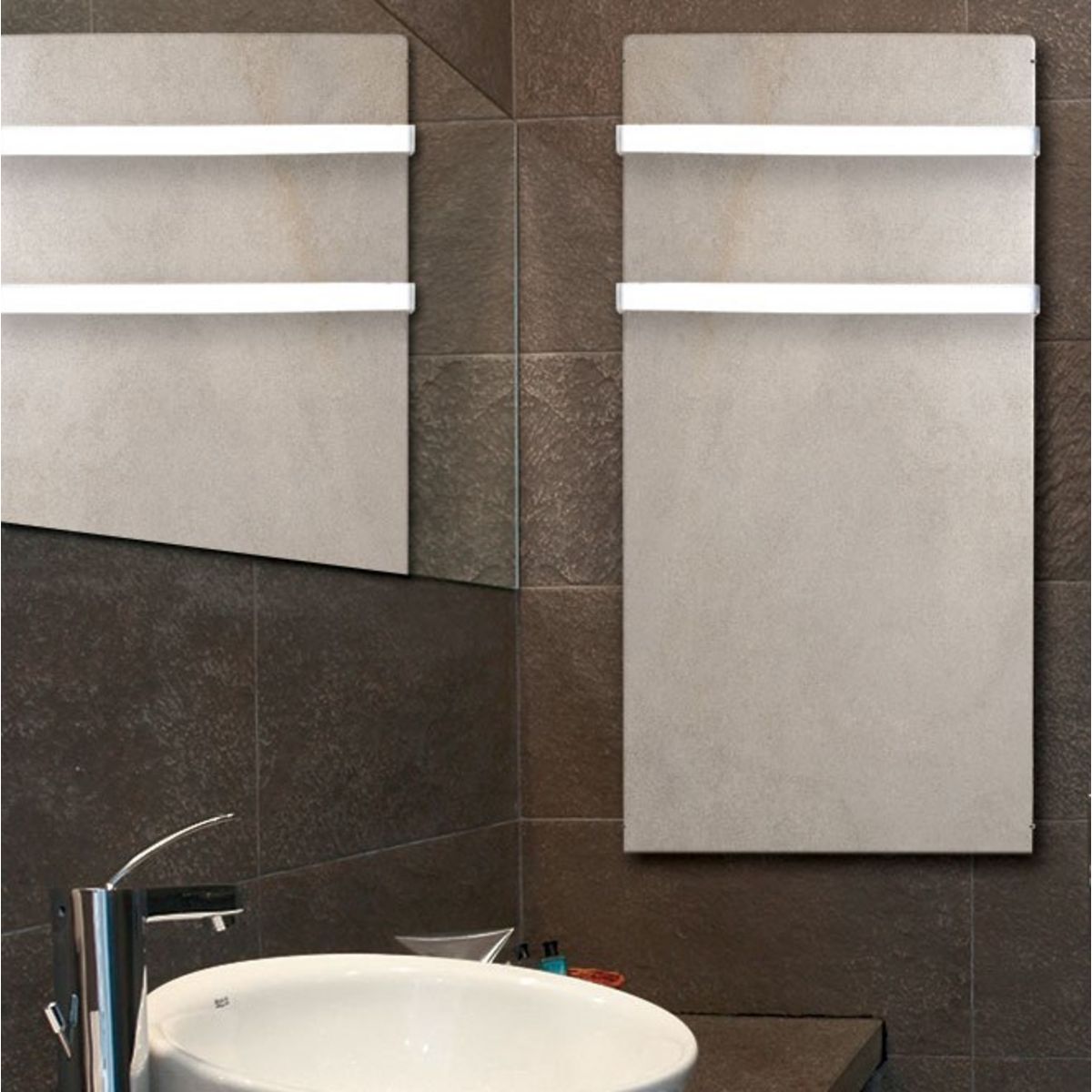 MAZDA Sèche-serviettes électrique 1000W pierre naturelle Dual Kherr - Sable Blanc 2.0