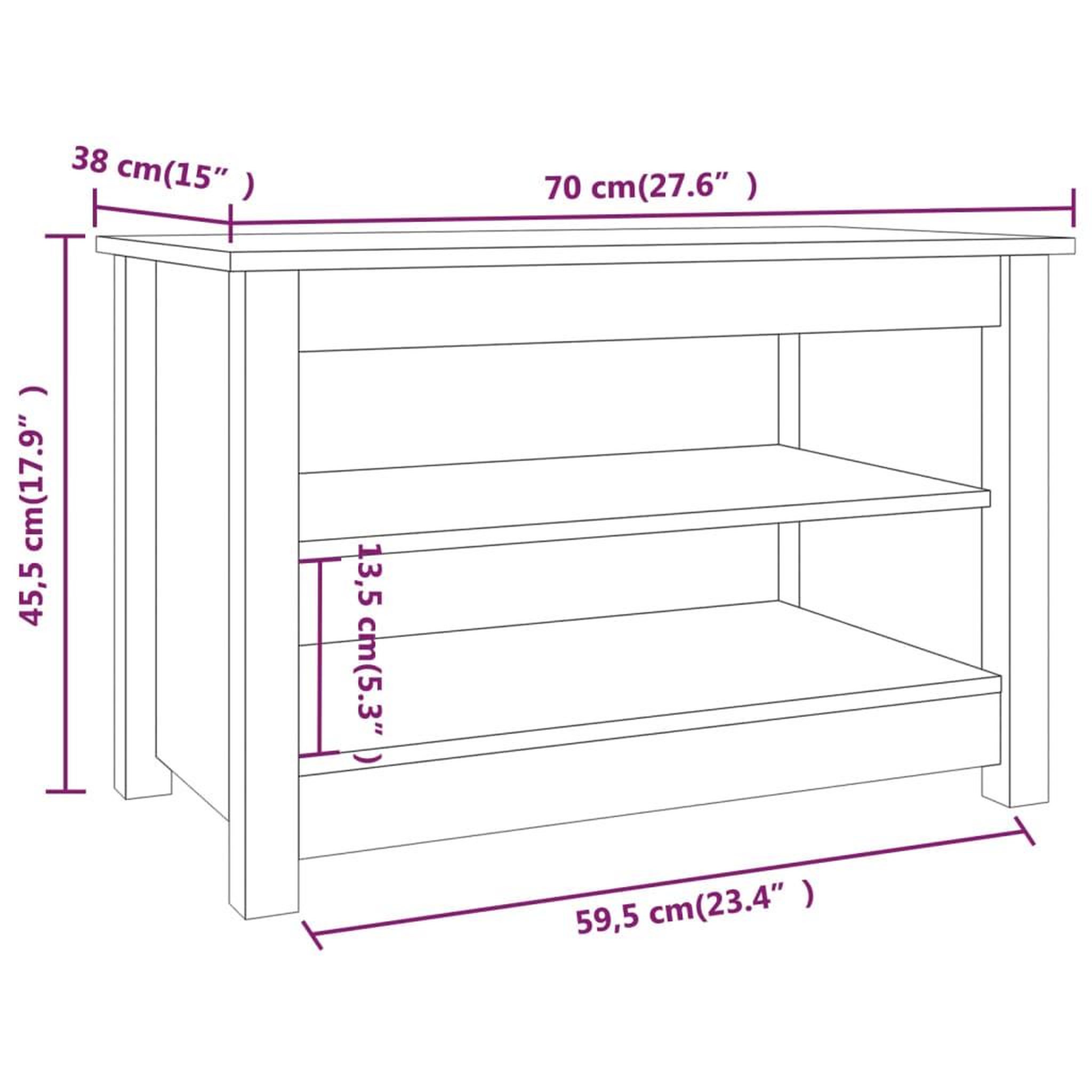 Voir la diapositive 6 : VIDAXL Banc a chaussures Noir 70x38x45,5 cm Bois de pin massif