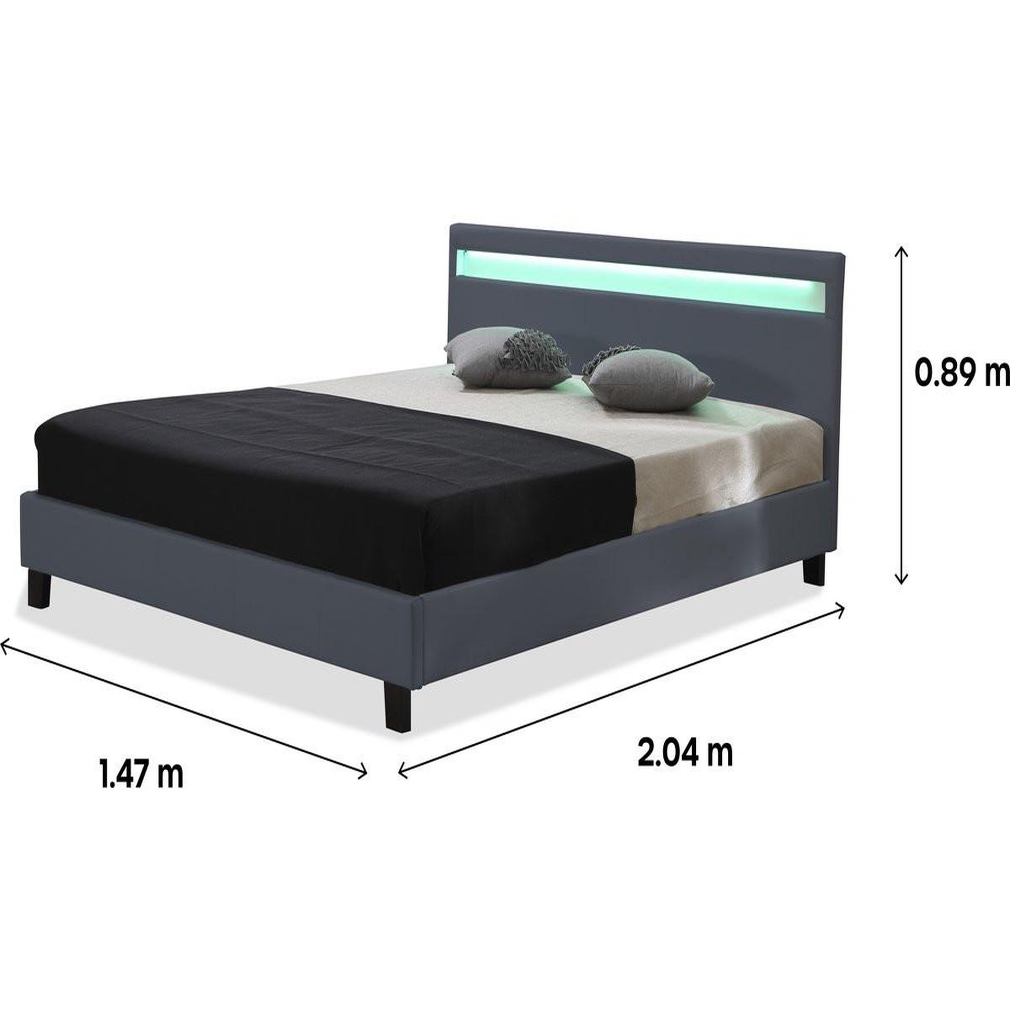 Voir la diapositive 3 : Habitat et Jardin Lit  avec led  maria  - 140 x 190 cm - gris