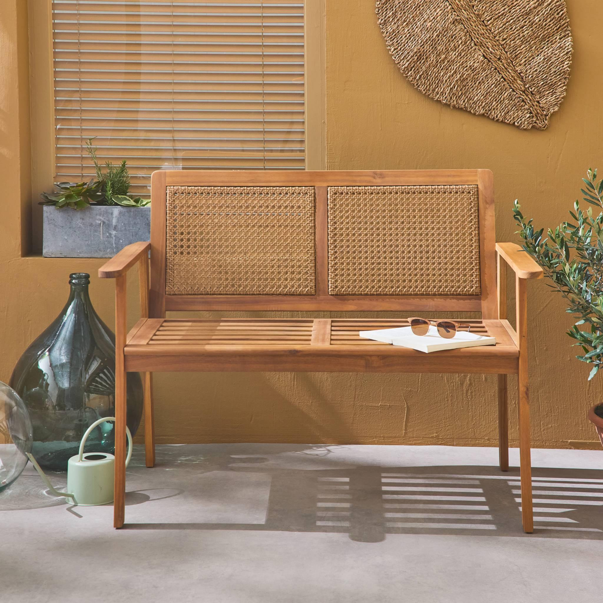 Voir la diapositive 2 : SWEEEK Banc d'extérieur 2 places en bois d'acacia 113x66x86cm MANABI