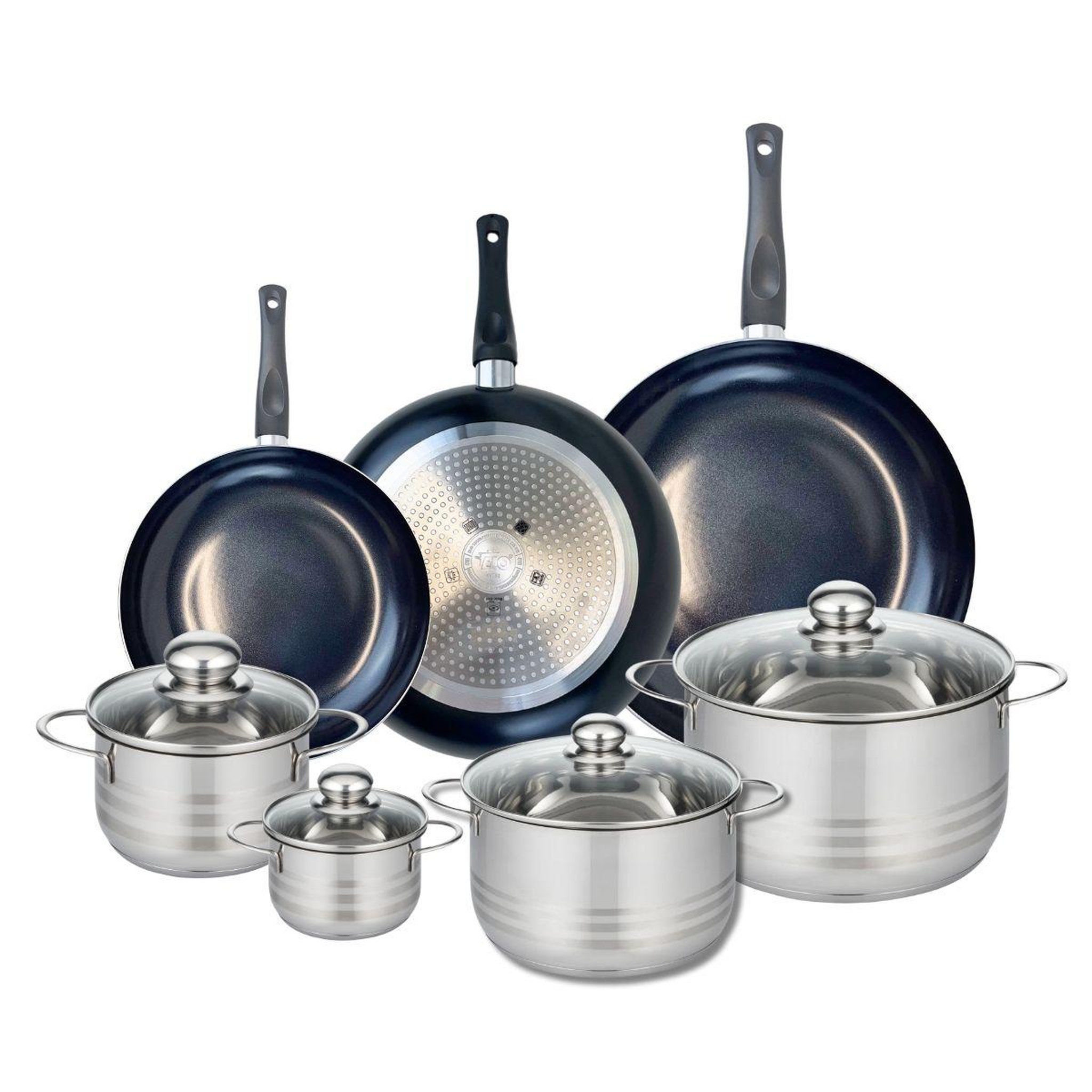 ELO Ensemble de 3 poêles de cuisson 24, 28 et 32 cm et 4 faitouts 12, 16, 20 et 24 cm elo prima brillant