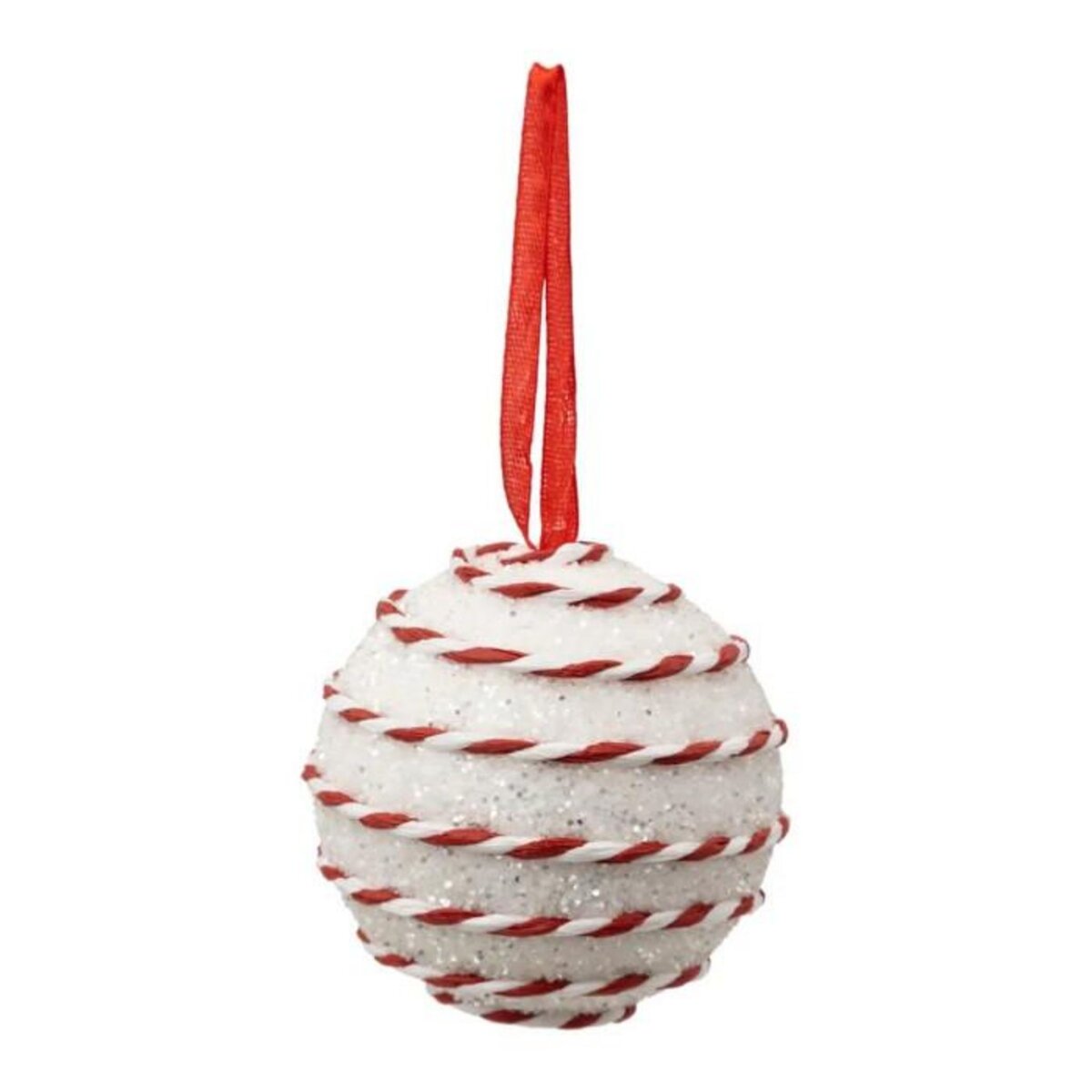 ATMOSPHERA Boule de Noël Pailleté  Cordon  8cm Blanc