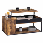 ID MARKET Table basse plateau relevable rectangulaire CHICAGO avec coffre design industriel