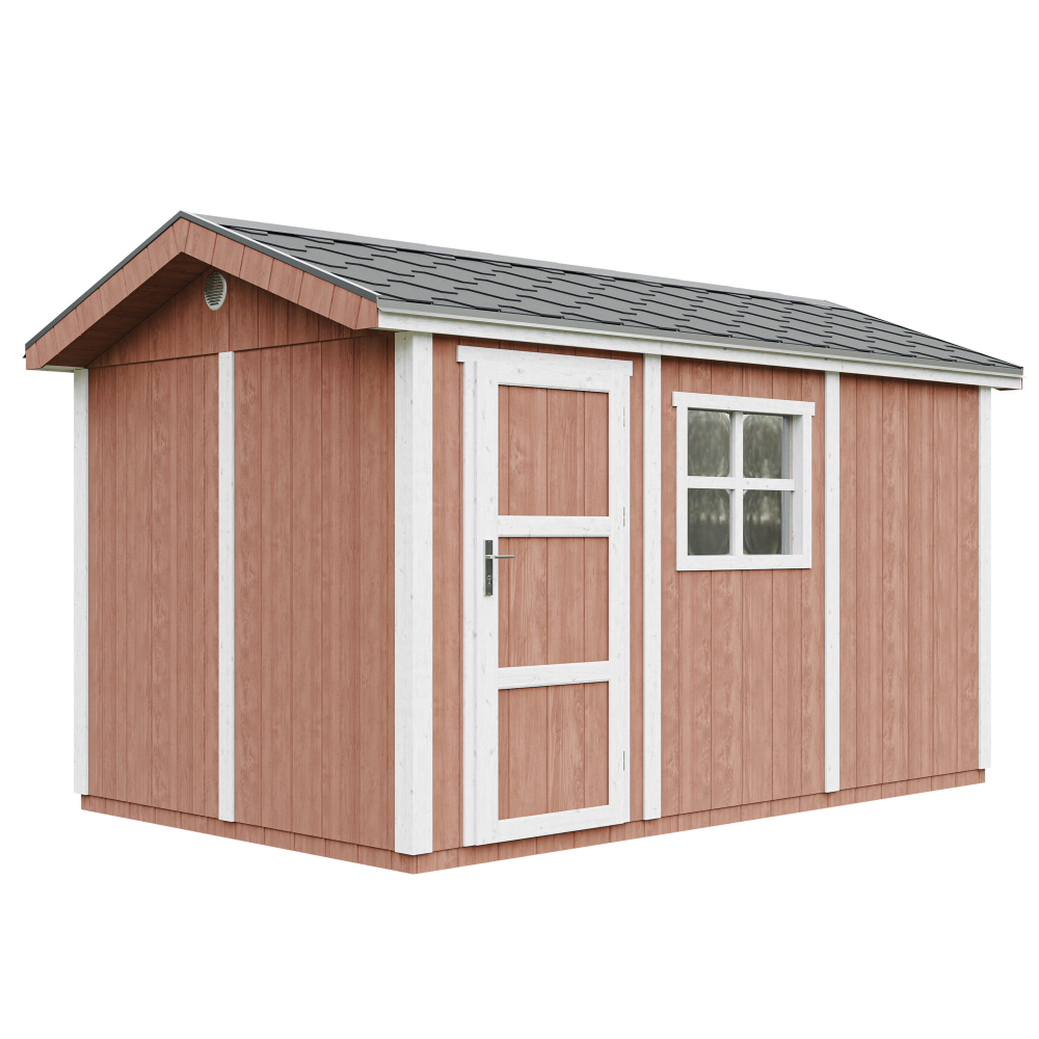 Voir la diapositive 1 : TIMBELA Abri de Jardin Qualité Premium 8,68m² H252x250x412 cm Avec un sol et des bardeaux bitumineux M914
