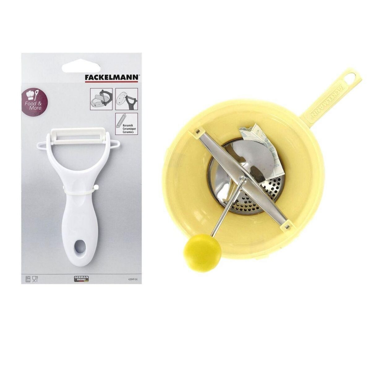 Fackelmann Ensemble de 2 ustensiles spécial purée avec éplucheur et moulin à légumes Fackelmann